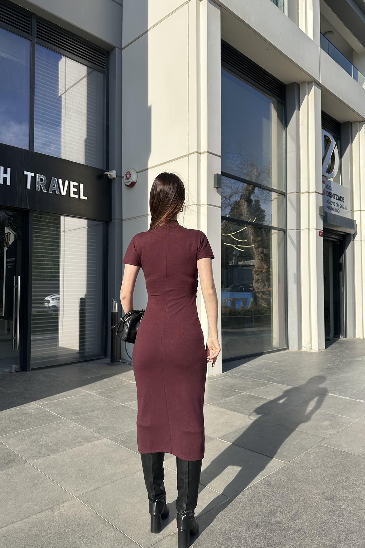 STREÇ ÖRME MİDİ ELBİSE
