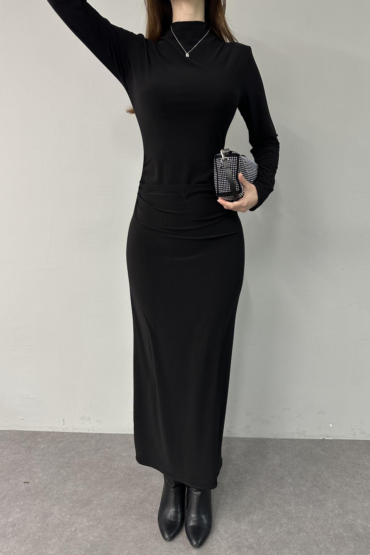 YAN DRAPE DETAYLI ELBİSE