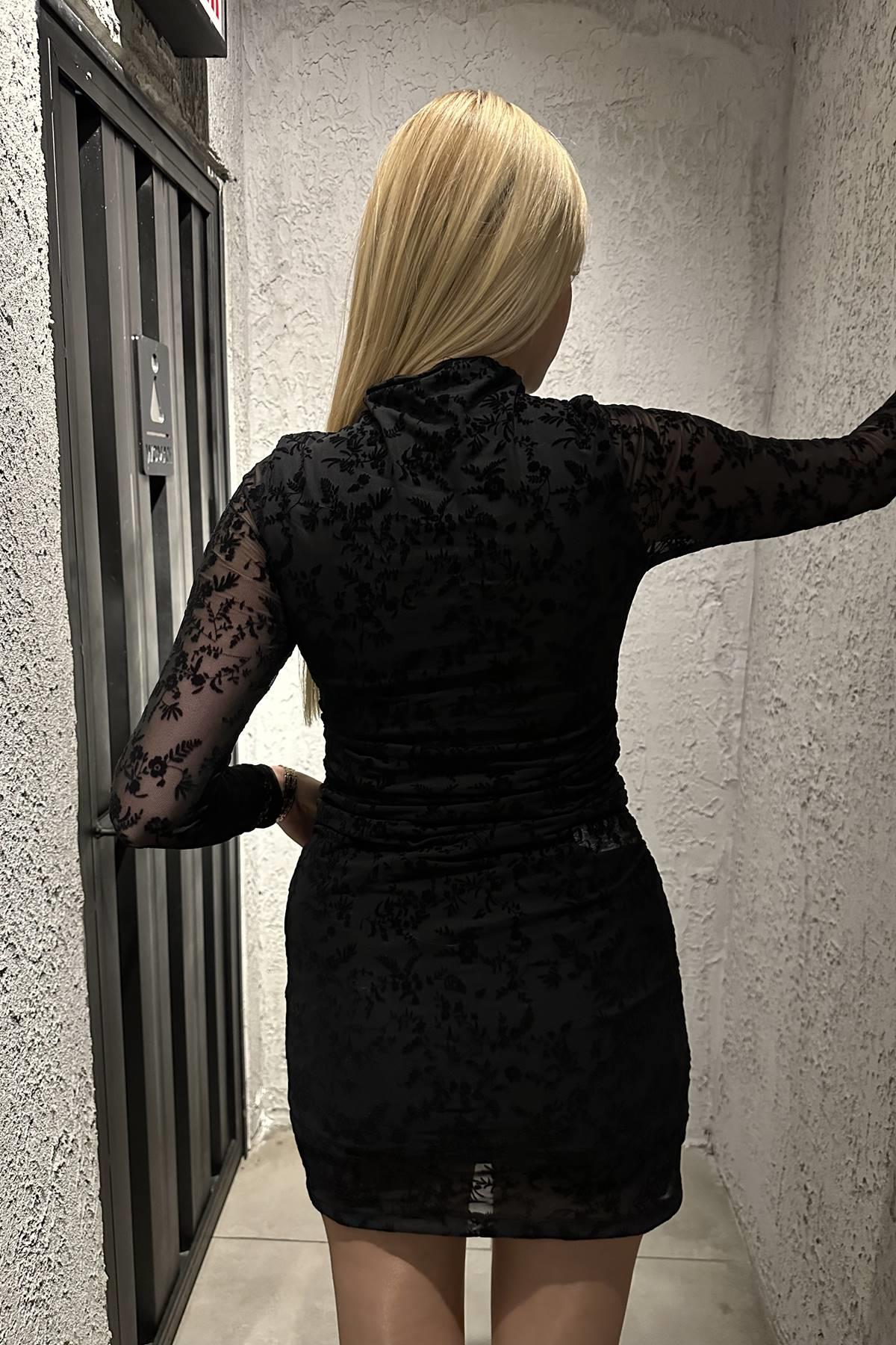 YANI BÜZGÜLÜ DANTELLİ  ELBİSE