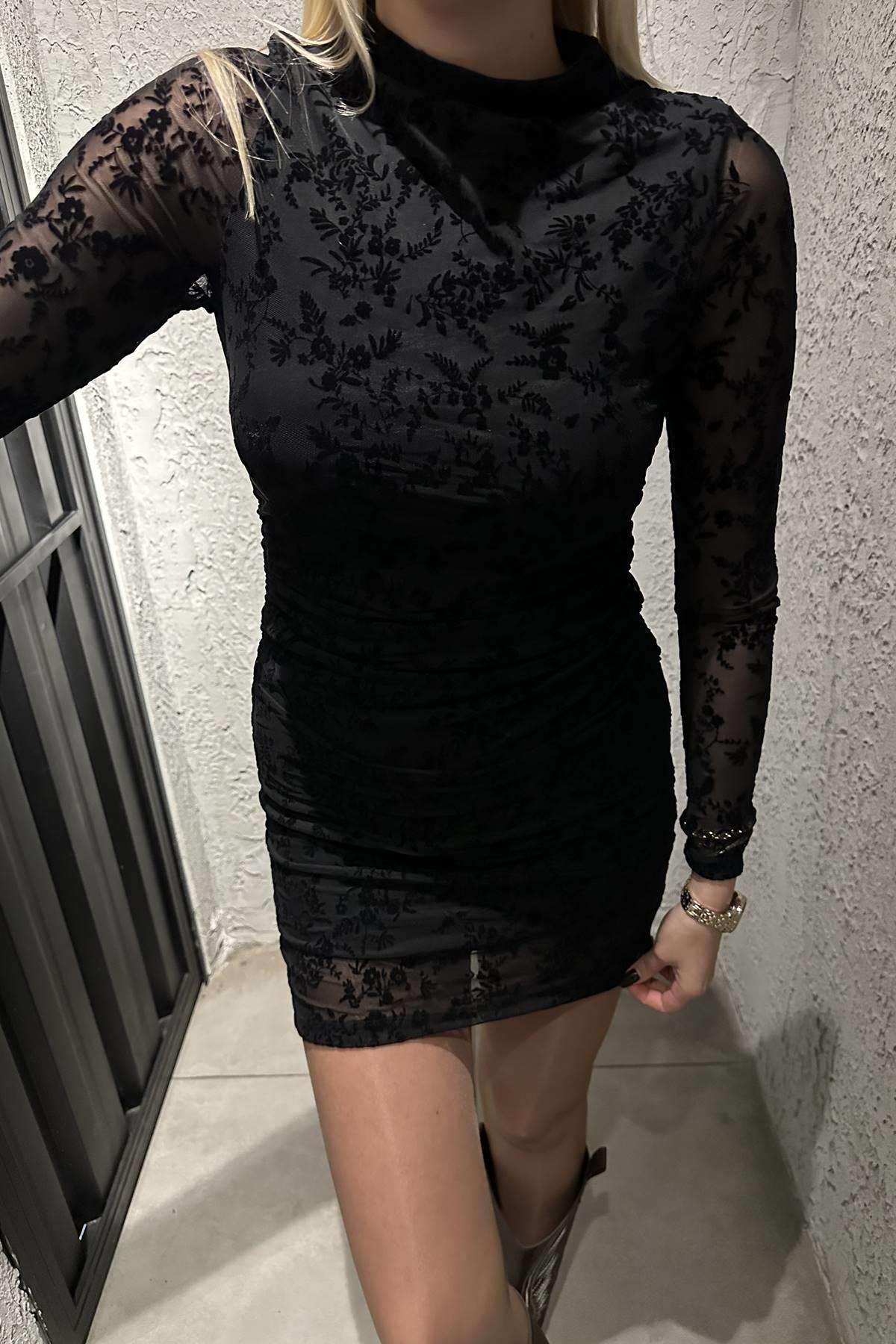 YANI BÜZGÜLÜ DANTELLİ  ELBİSE