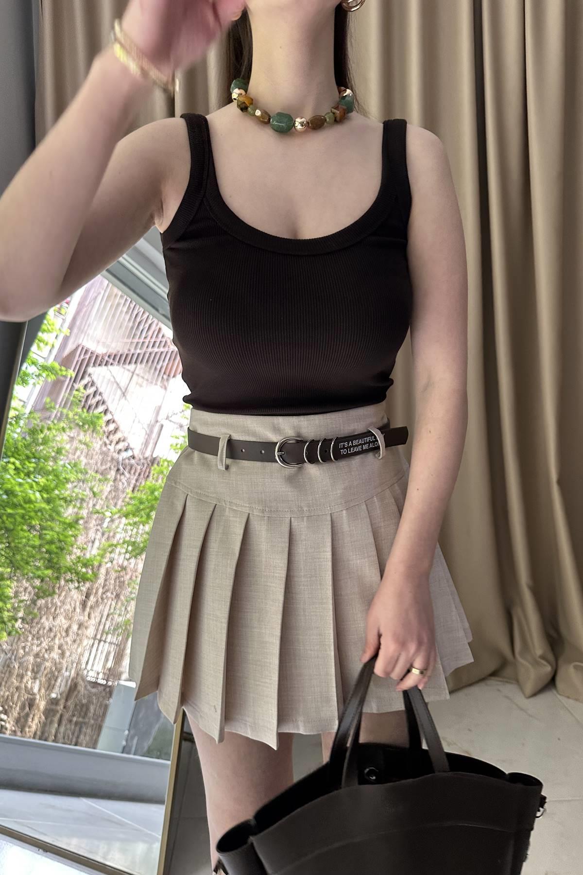 KEMER DETAYLI PİLELİ ETEK