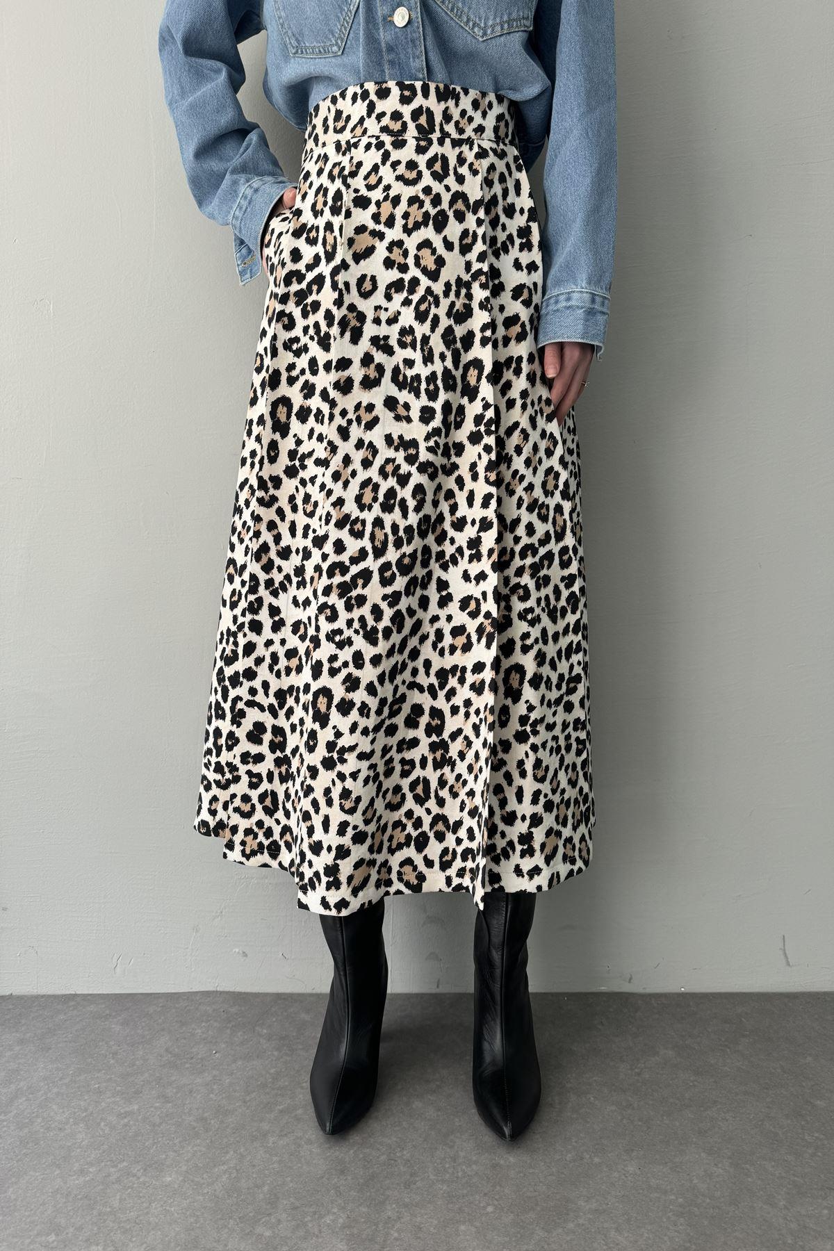 LEOPAR DESEN PİLELİ ETEK