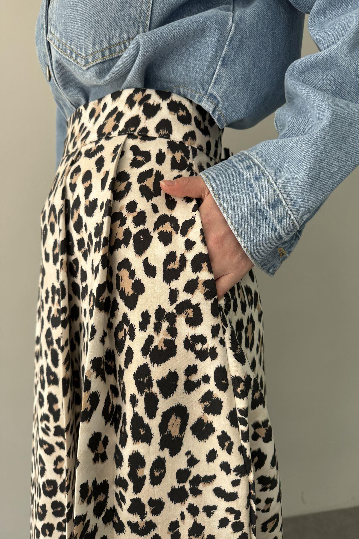 LEOPAR DESEN PİLELİ ETEK
