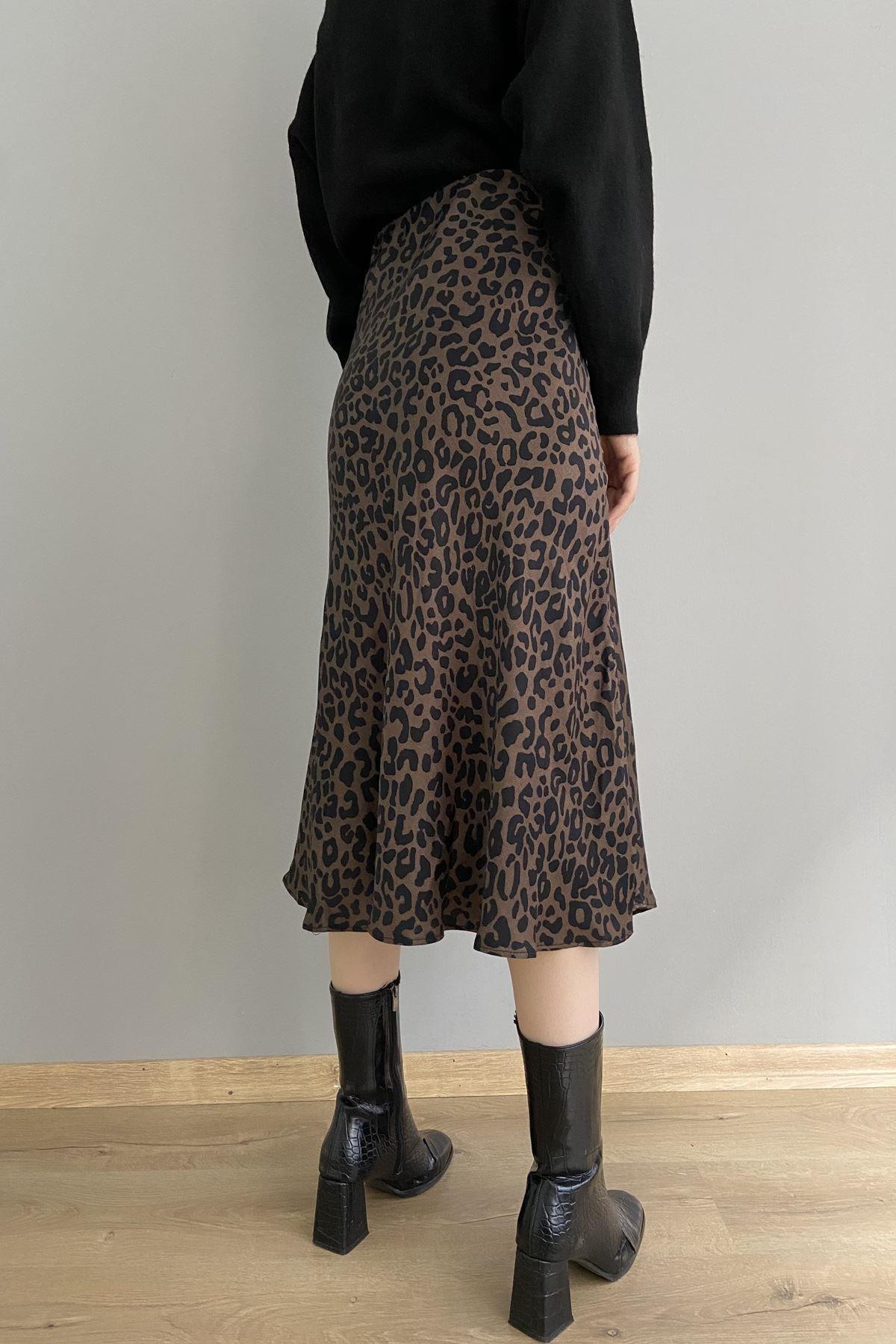 LEOPAR DESENLİ SATEN ETEK