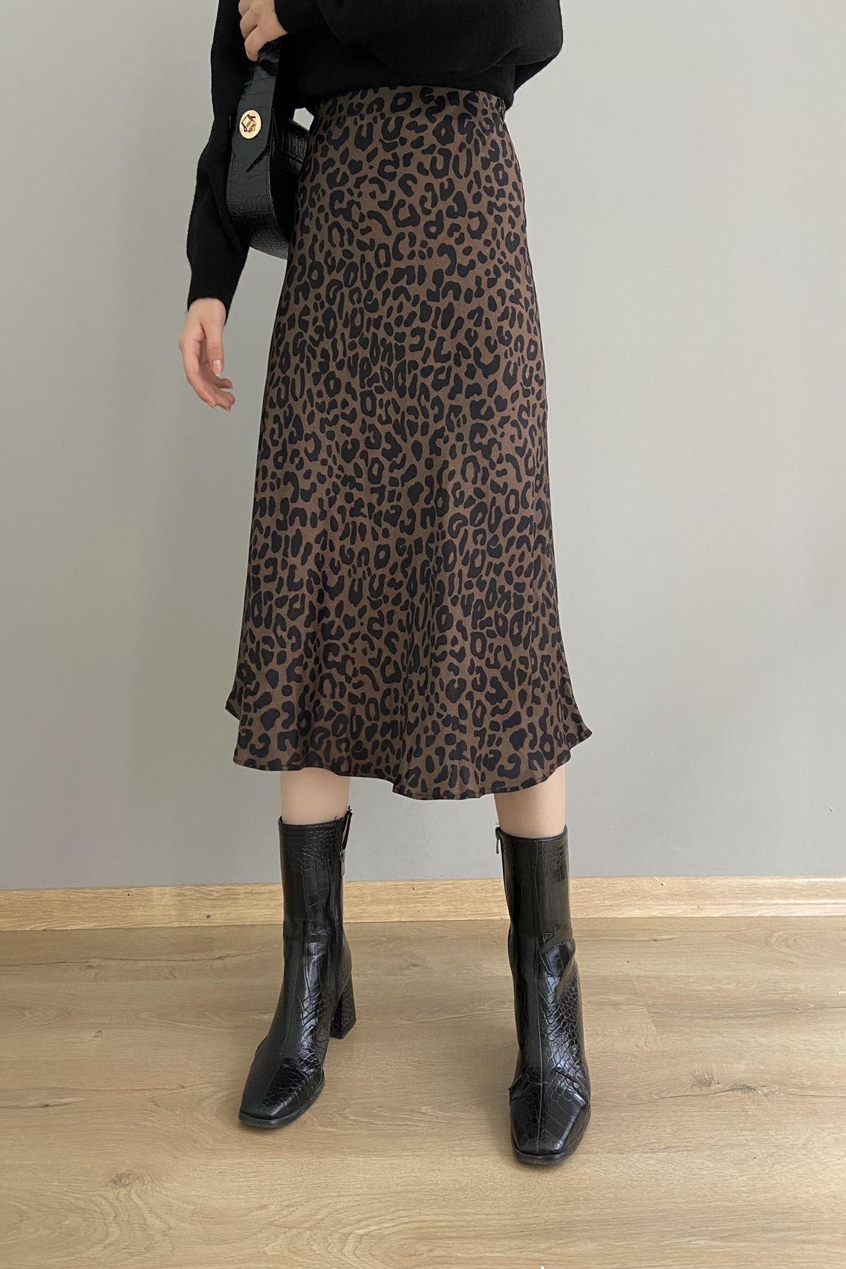 LEOPAR DESENLİ SATEN ETEK