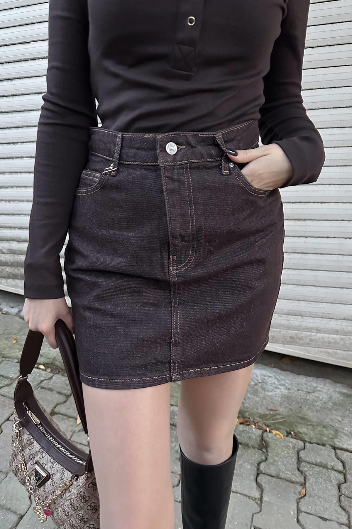 renkli denim mini etek