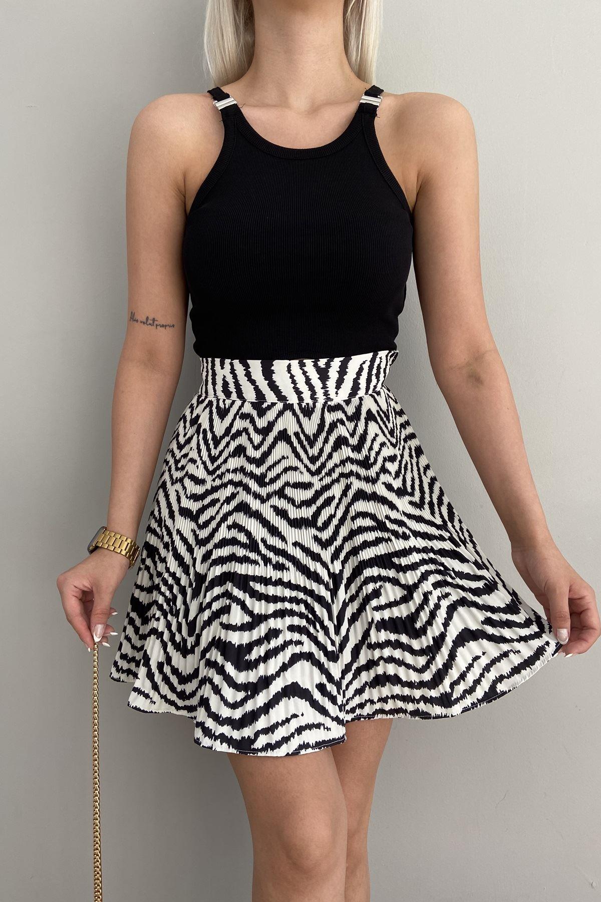 ZEBRA DESEN PİLİSE ŞORT ETEK