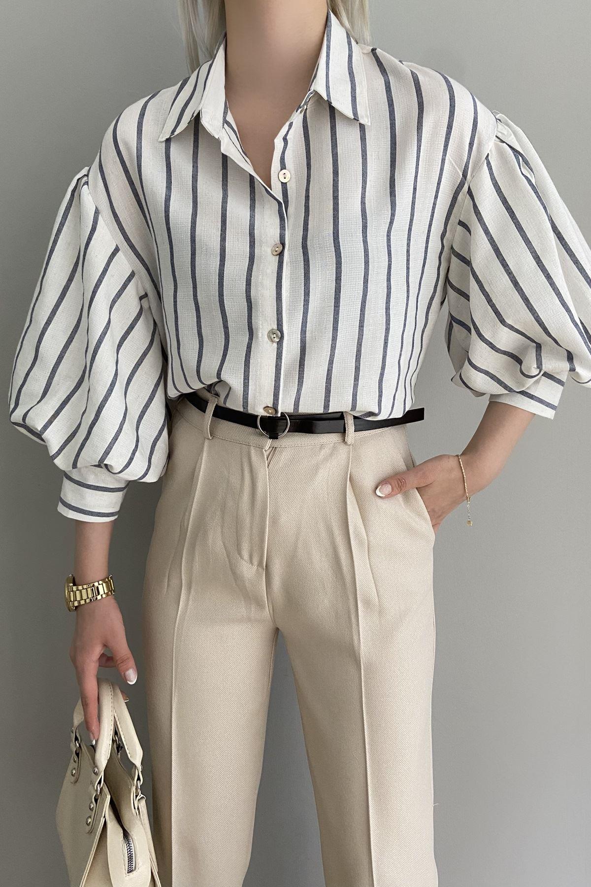 ÇİZGİLİ BALON KOLLU GÖMLEK
