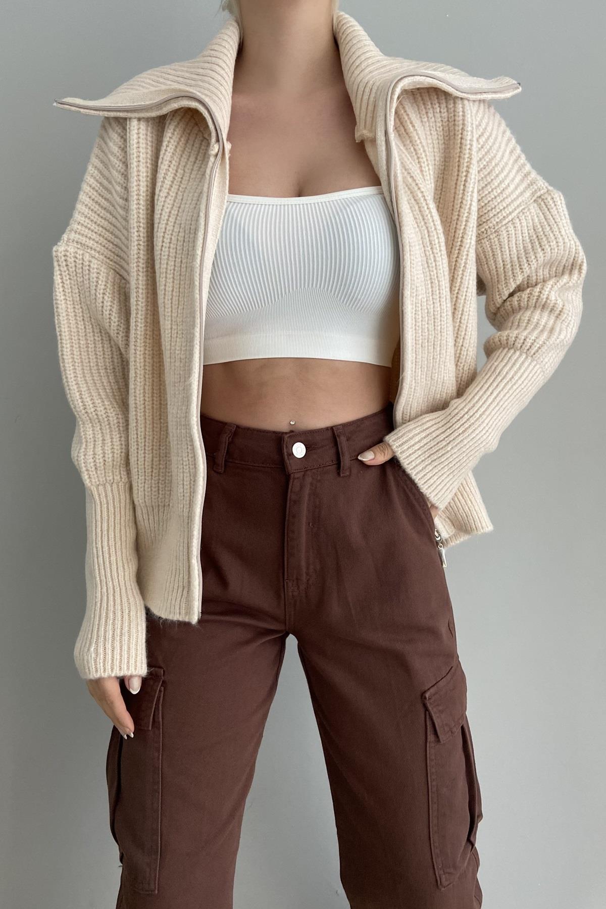 SELANİK ÖRGÜ FERMUARLI HIRKA