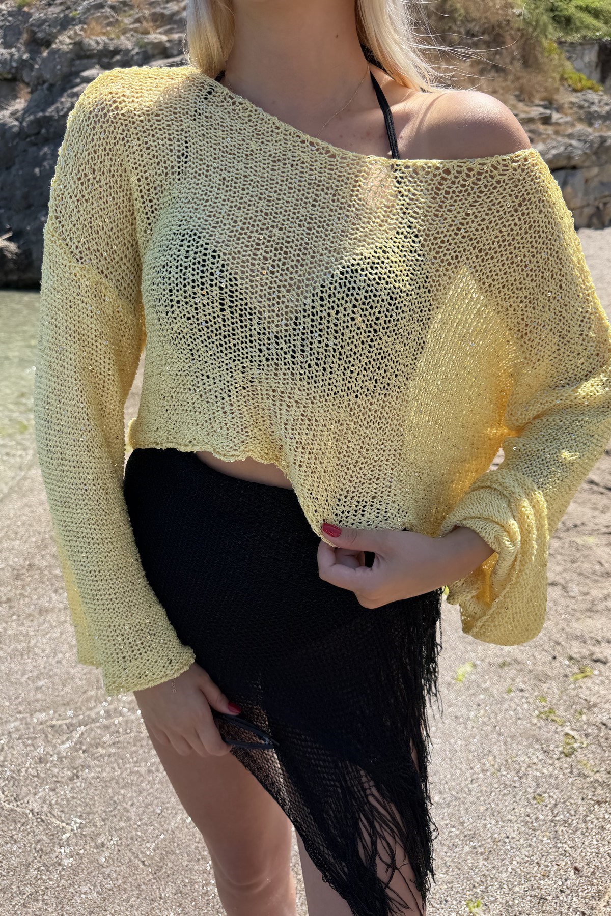 PARLAK TAŞLI BEACH CROP TOP