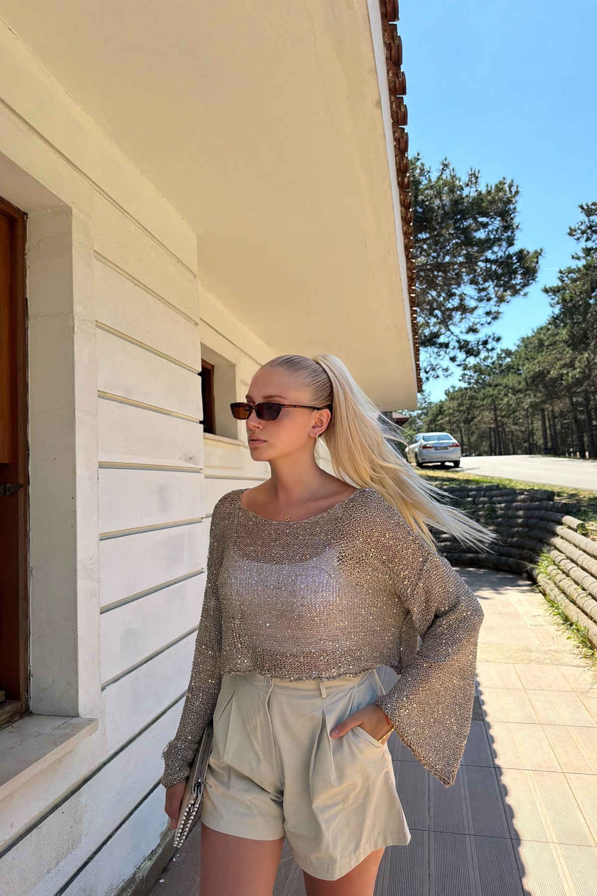 PARLAK TAŞLI BEACH CROP TOP