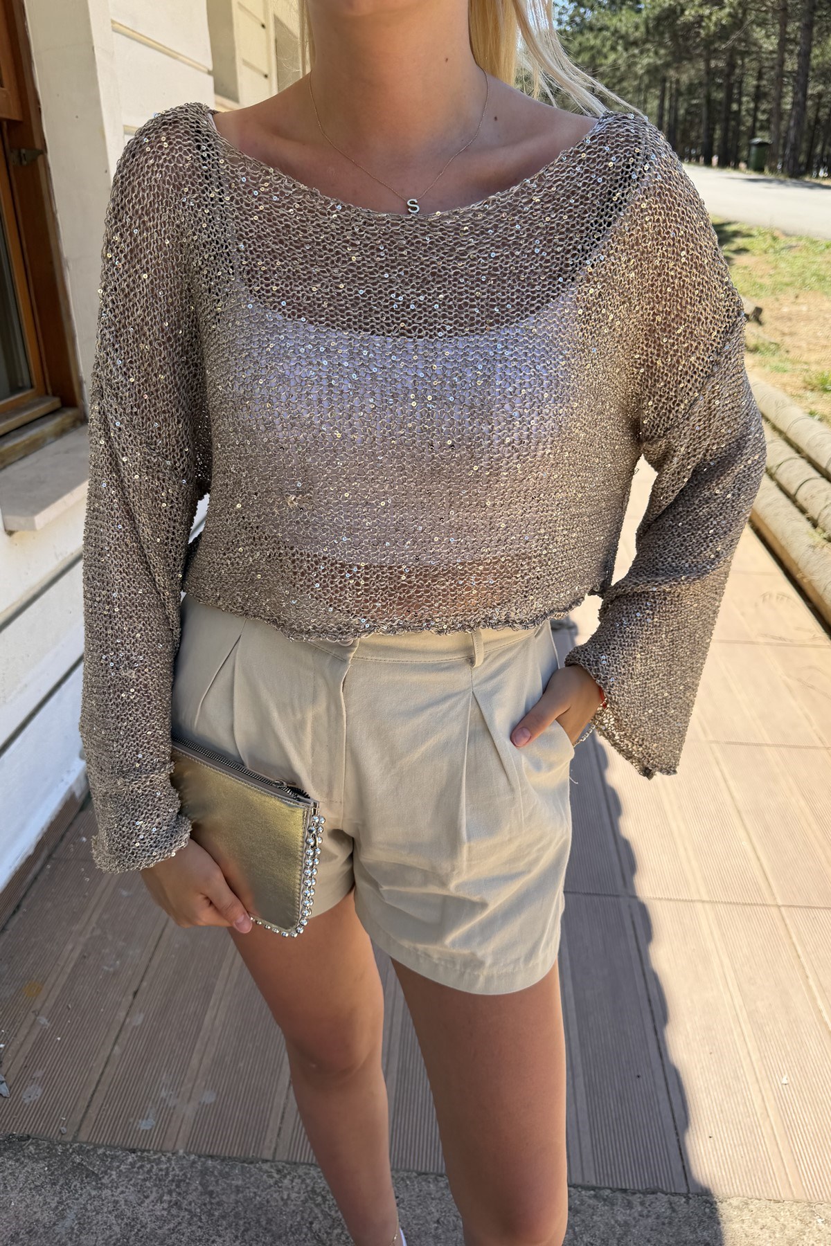 PARLAK TAŞLI BEACH CROP TOP