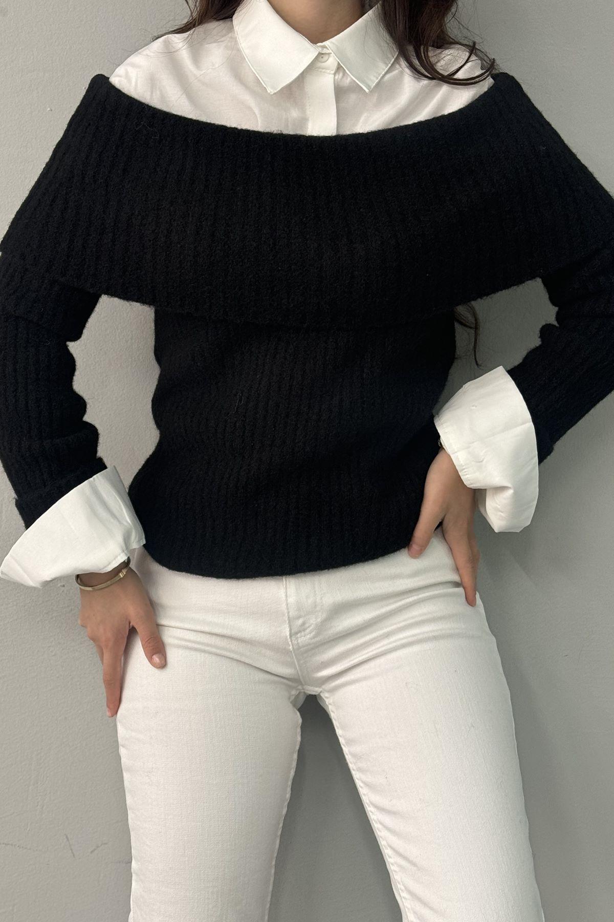 BARDOT YAKA FİTİLLİ TRIKO KAZAK