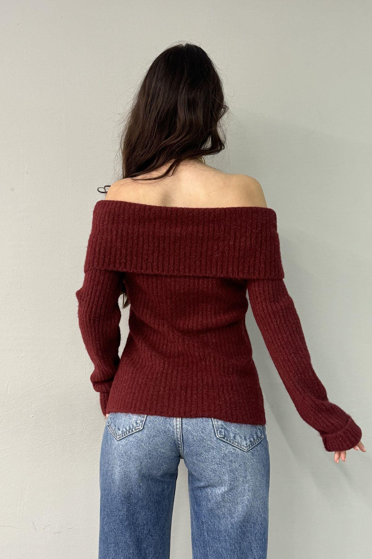 BARDOT YAKA FİTİLLİ TRIKO KAZAK
