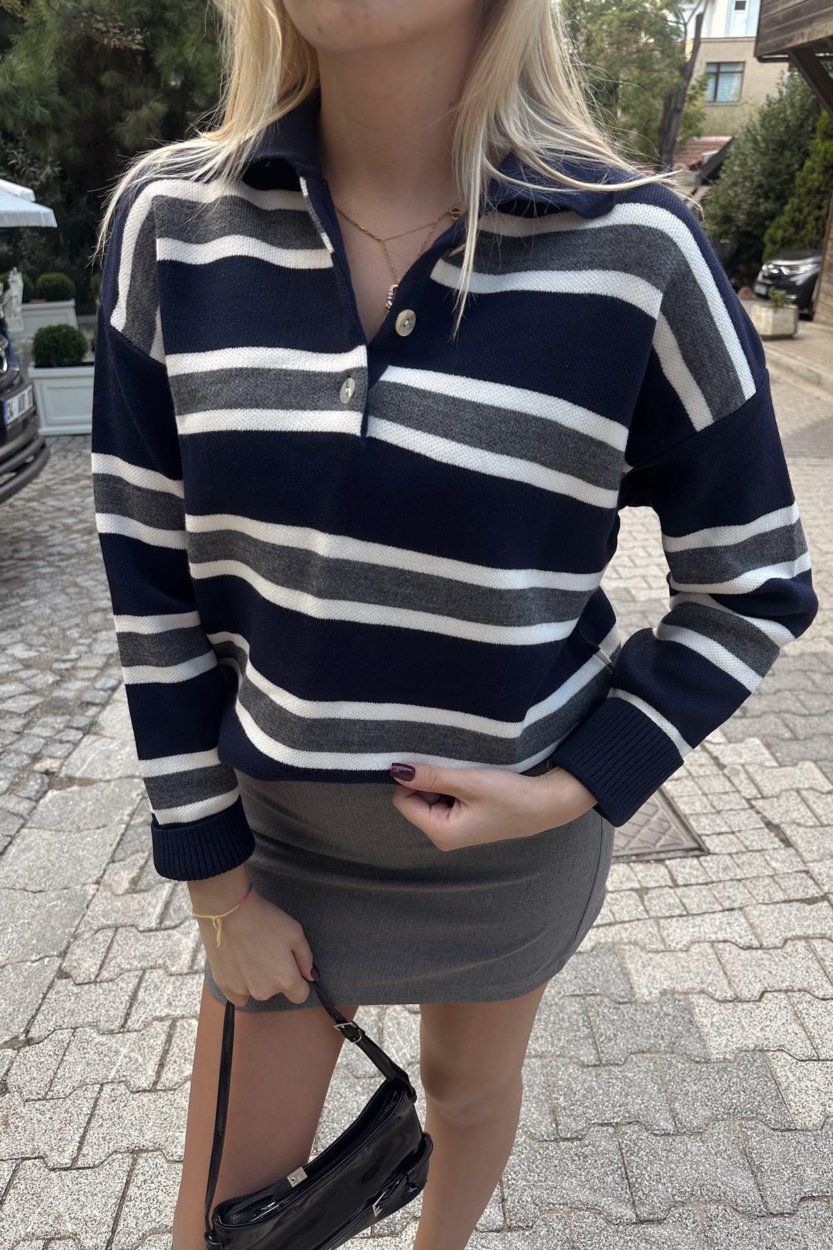 POLO YAKA ÇİZGİ DETAYLI TRIKO KAZAK