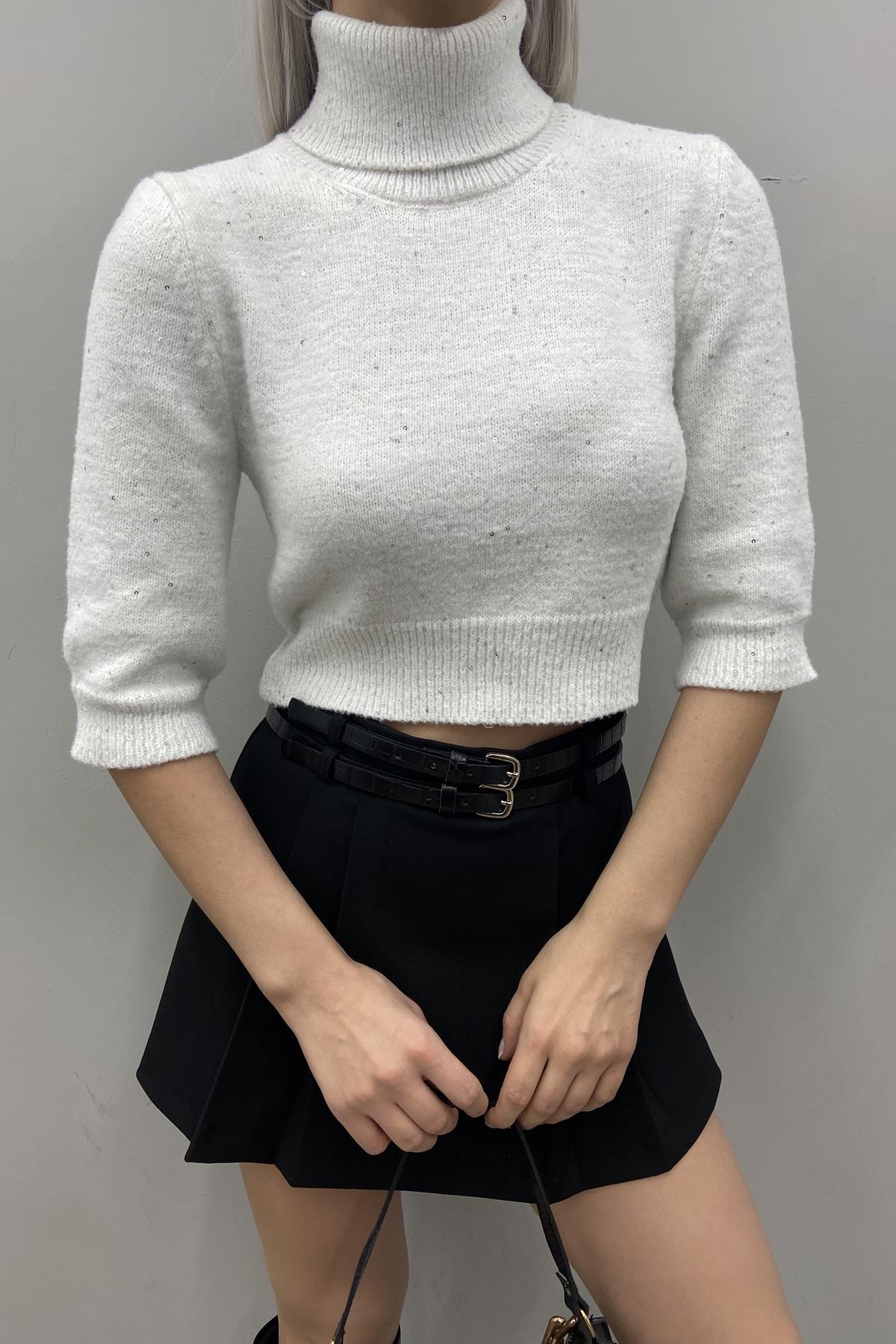 PULLU BALIKÇI YAKA KISA KOL CROP TRIKO