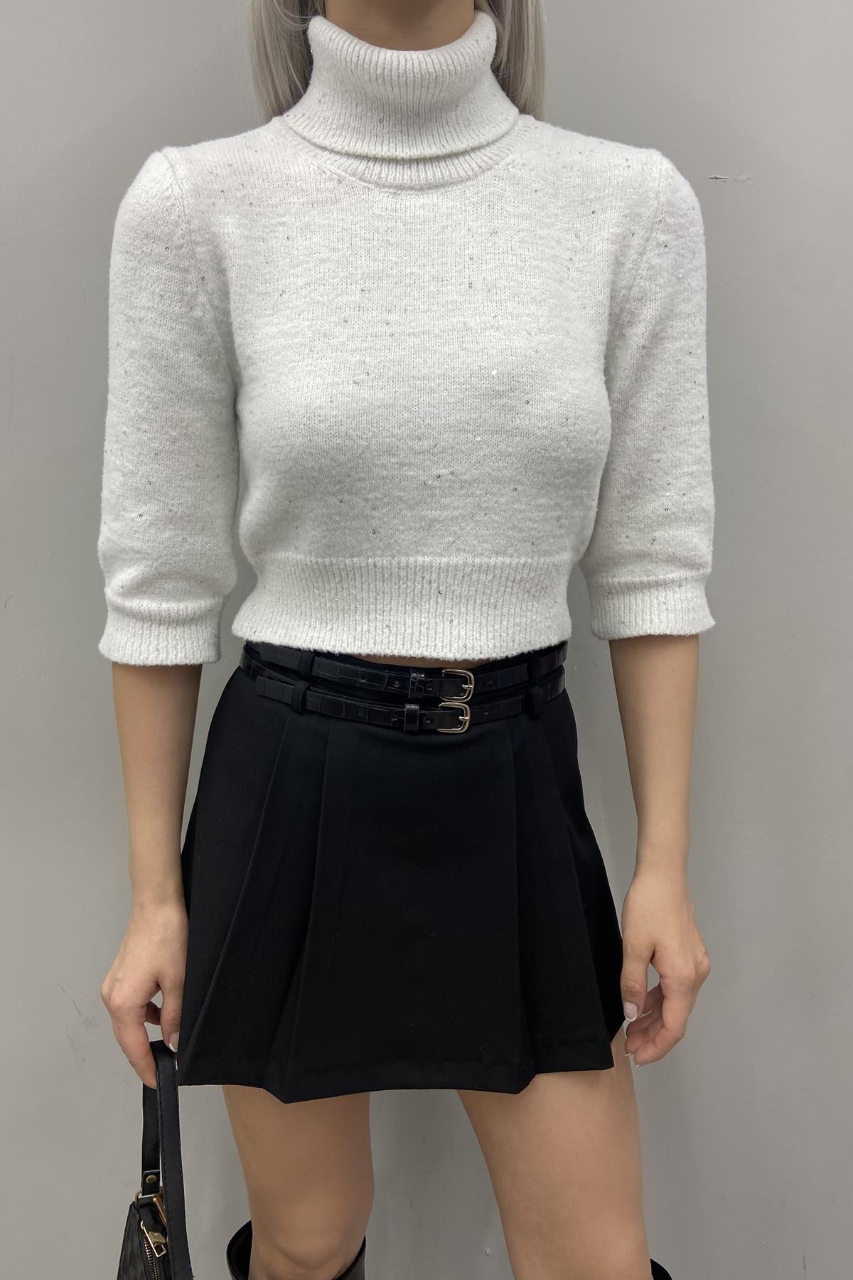 PULLU BALIKÇI YAKA KISA KOL CROP TRIKO