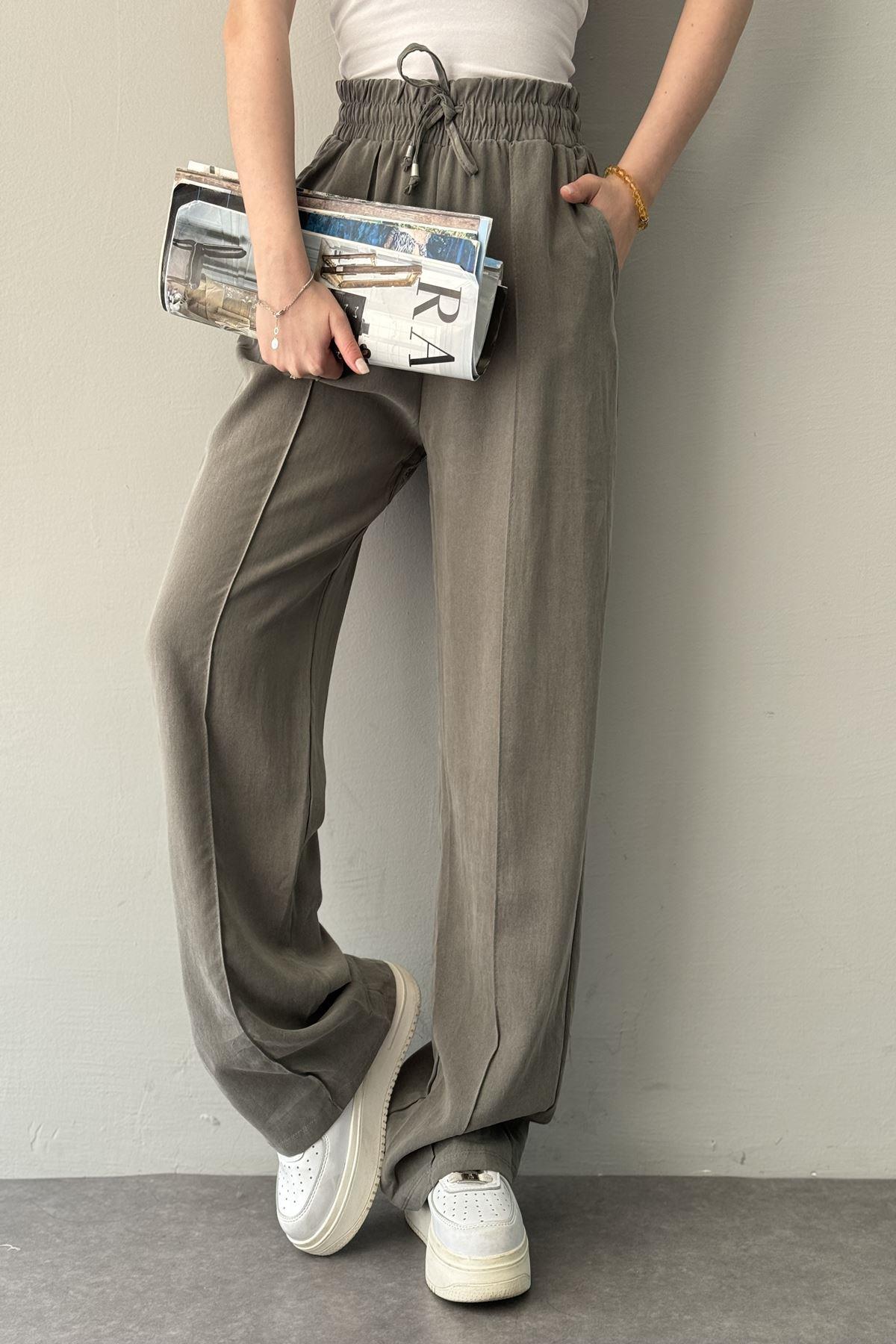 BEL LASTİKLİ ÇİMALI TENCEL PANTOLON