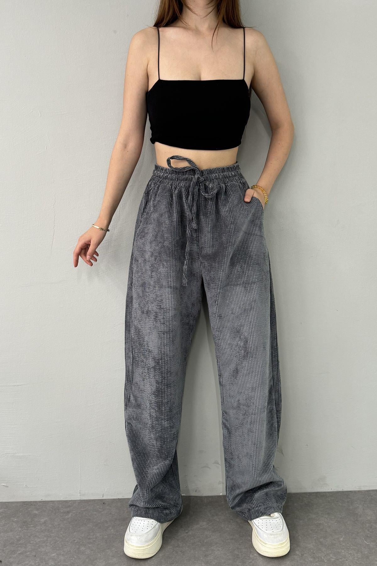 BEL LASTİKLİ KADİFE PANTOLON