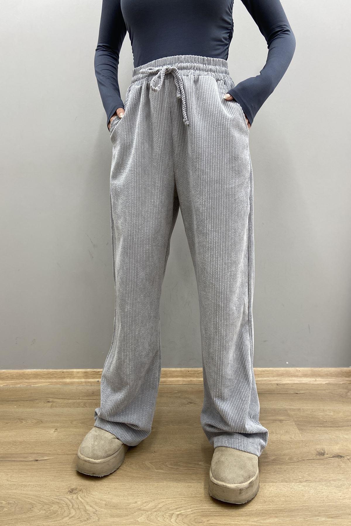 BEL LASTİKLİ KADİFE PANTOLON