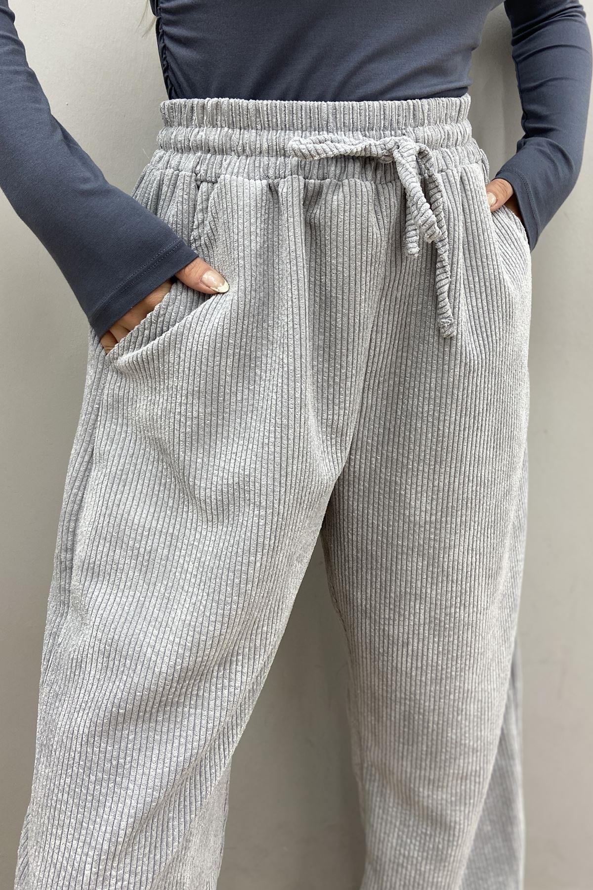 BEL LASTİKLİ KADİFE PANTOLON