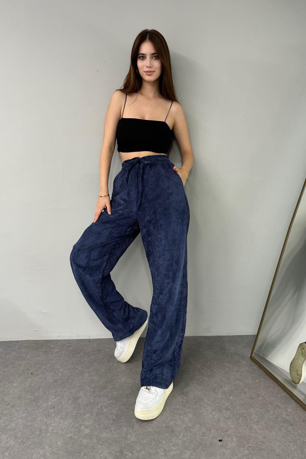 BEL LASTİKLİ KADİFE PANTOLON