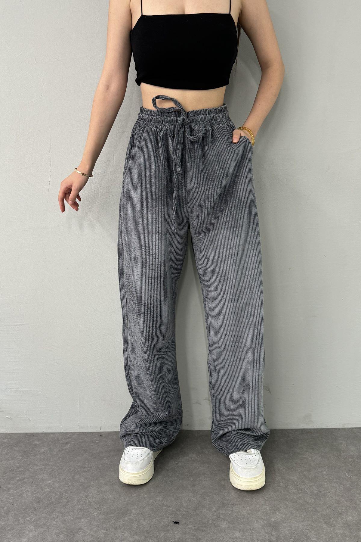 BEL LASTİKLİ KADİFE PANTOLON