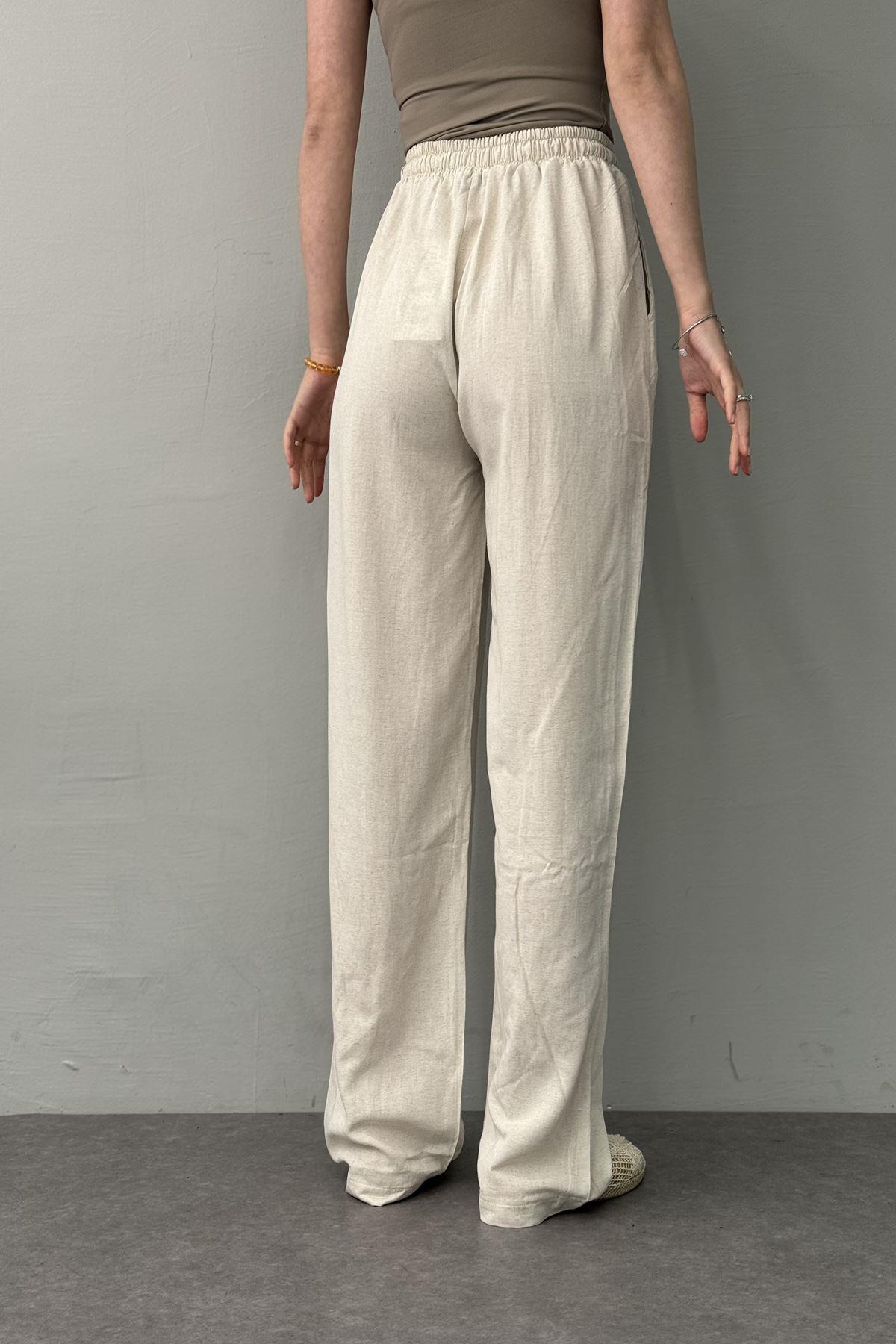 BEL LASTİKLİ KETEN PANTOLON