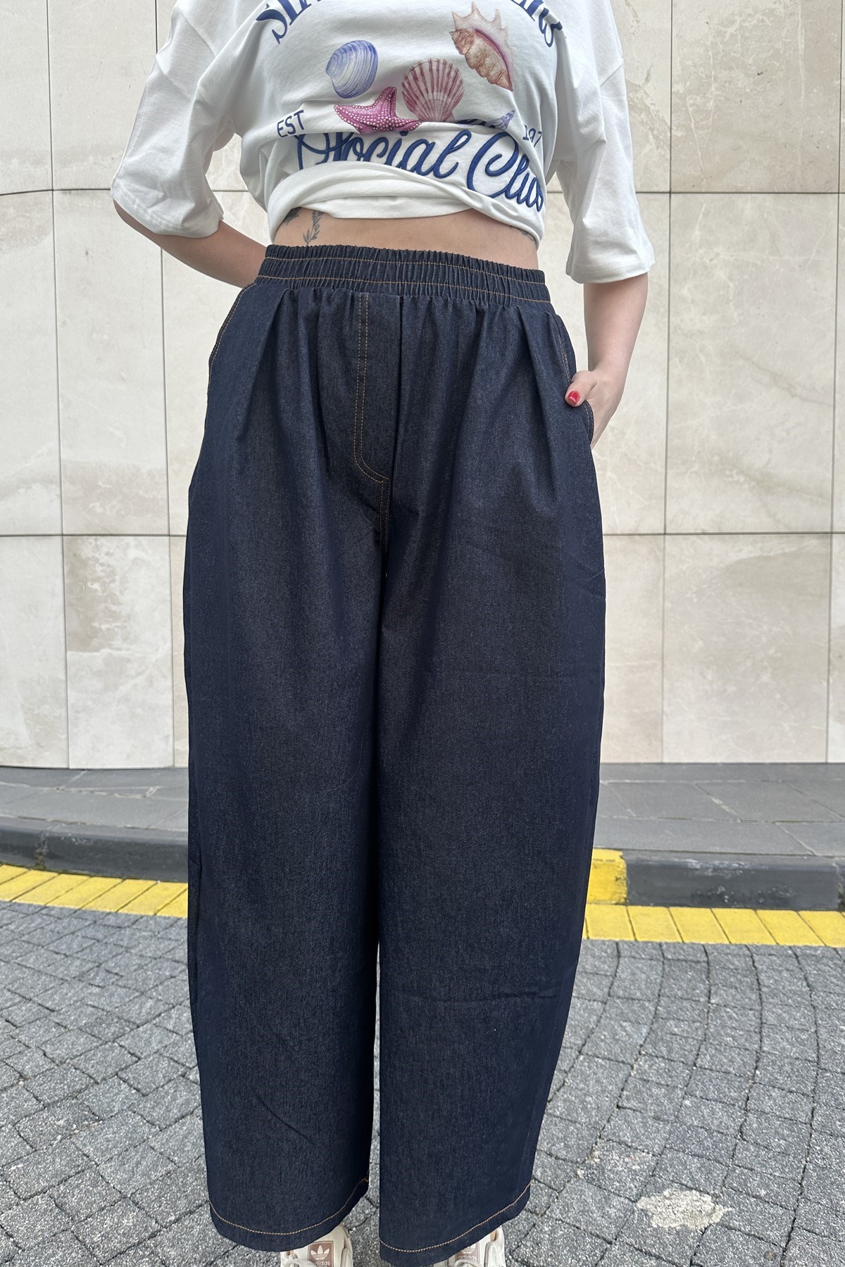 BEL LASTİKLİ  KOT PANTOLON