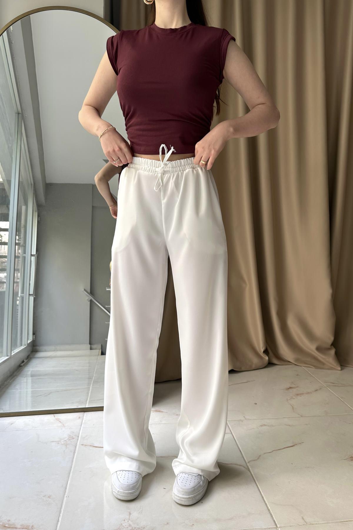 BELİ LASTİKLİ CEPLİ SATEN PANTOLON