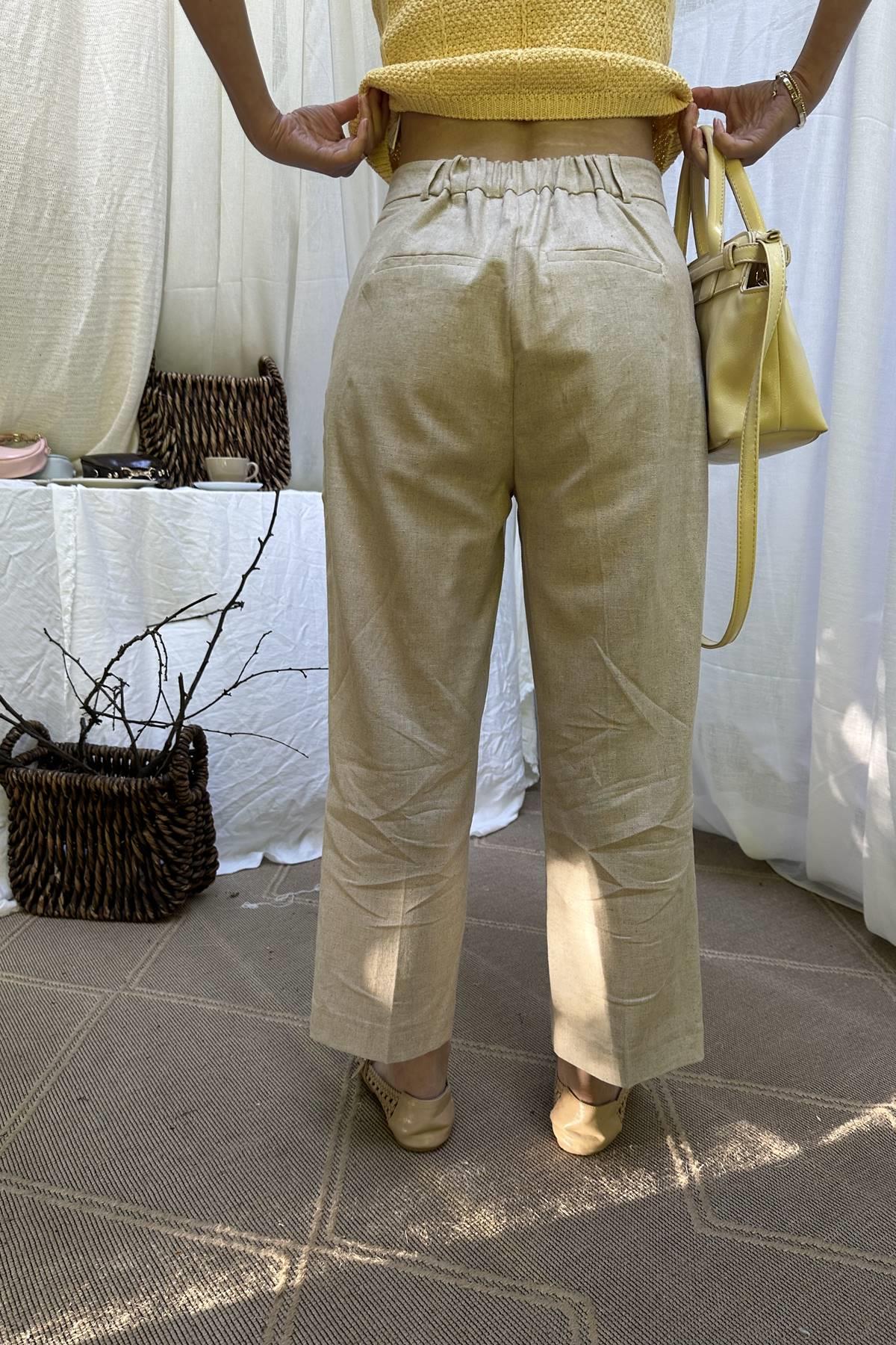 BELİ LASTİKLİ KETEN PANTOLON