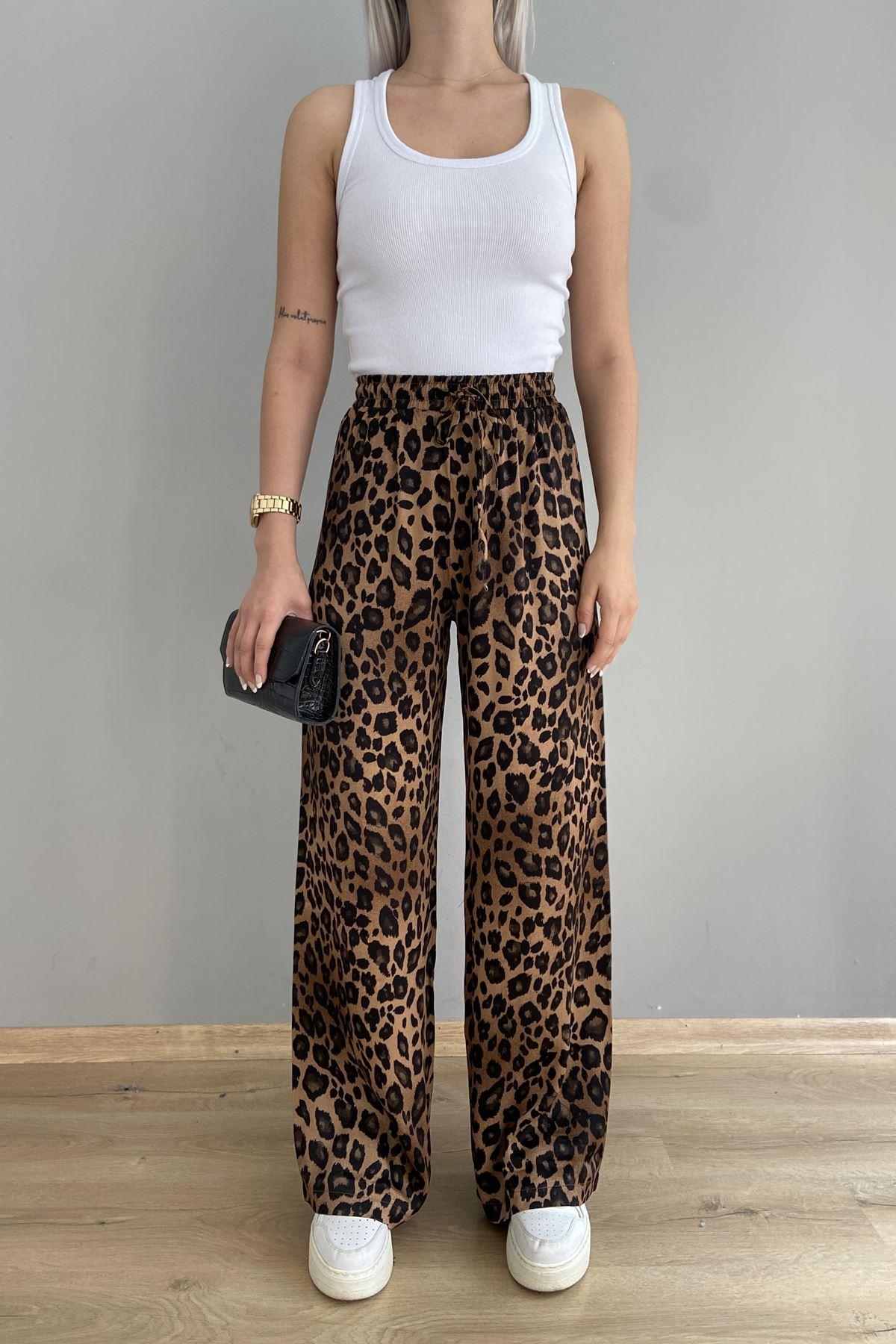 KAHVE LEOPAR DESENLİ BOL PANTOLON