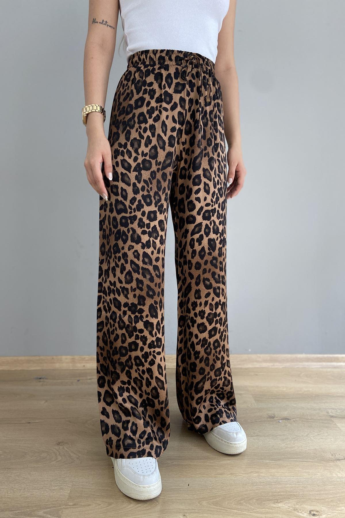 KAHVE LEOPAR DESENLİ BOL PANTOLON