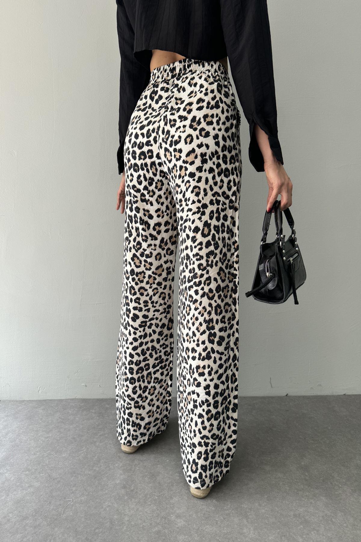 LEOPAR DESEN BEL BAĞCIKLI BOL PANTOLON