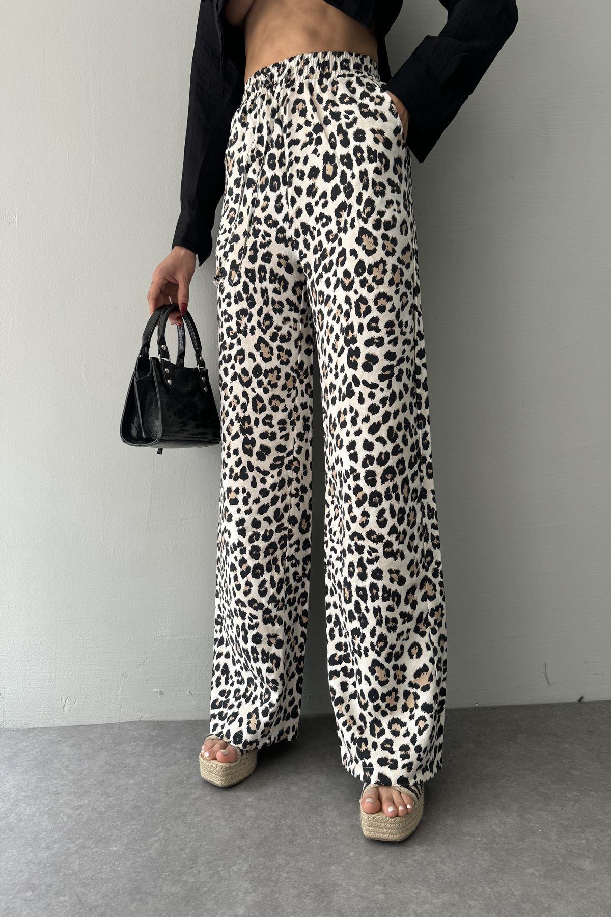 LEOPAR DESEN BEL BAĞCIKLI BOL PANTOLON