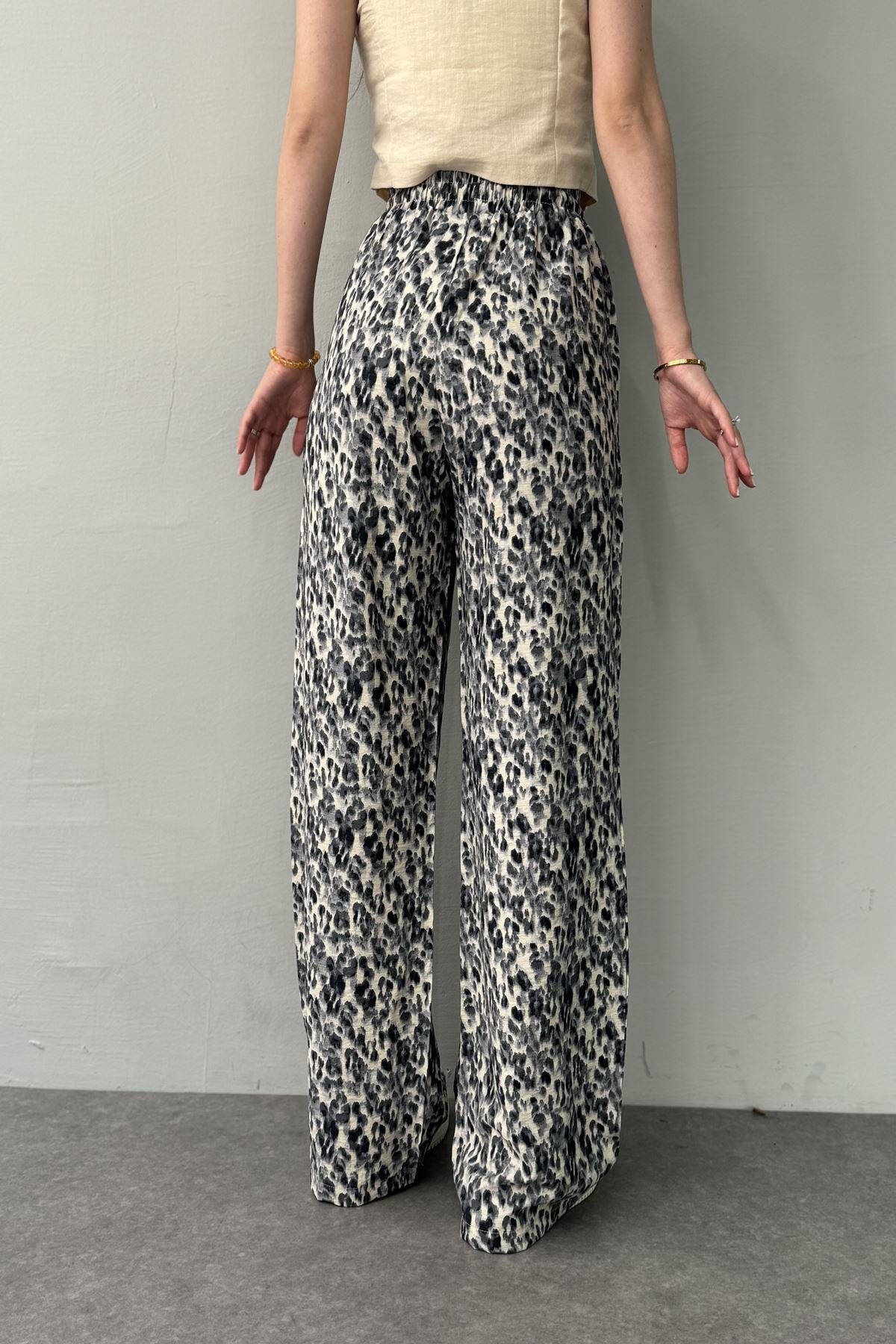 LEOPAR DESEN BEL LASTİKLİ PANTOLON