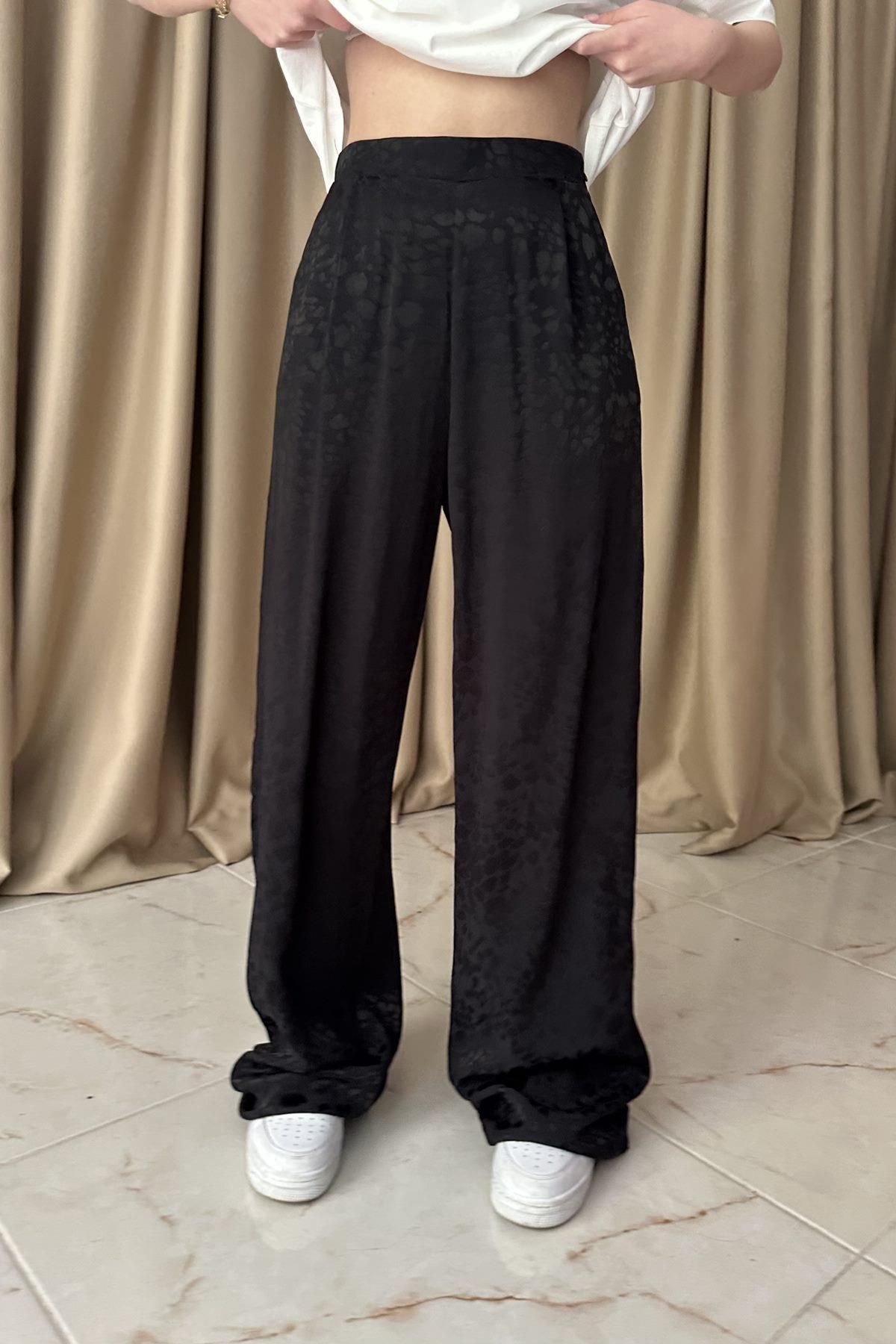 LEOPAR DESEN SATEN PANTOLON