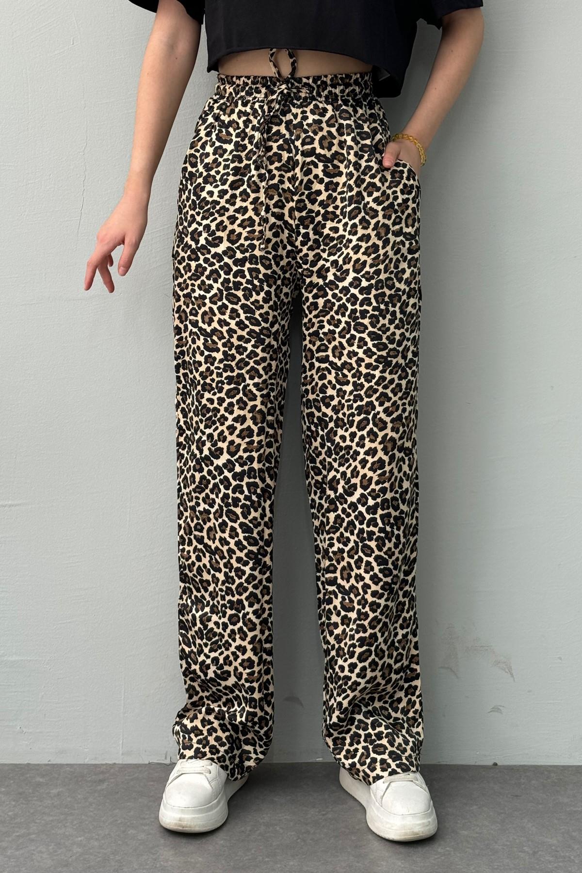 LEOPAR DESEN SATEN PANTOLON