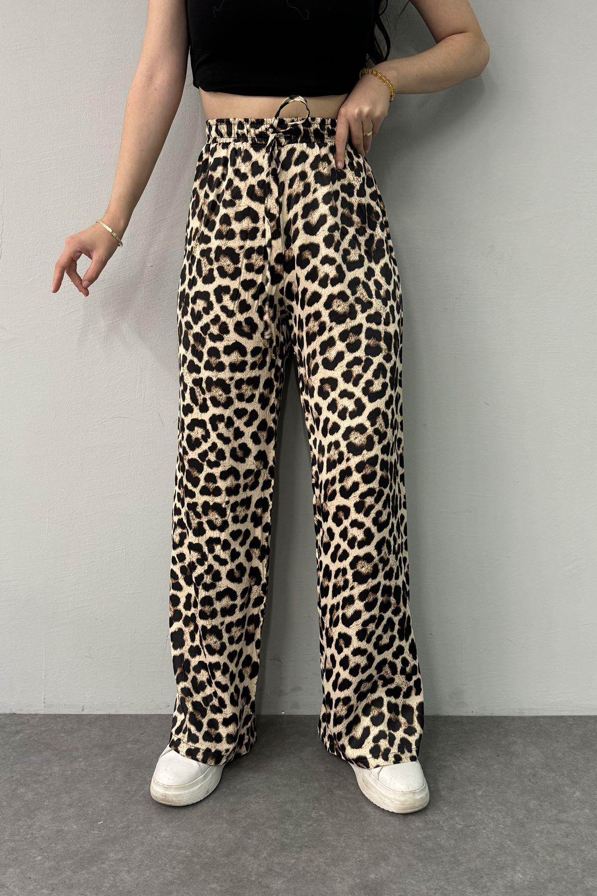 LEOPAR DESEN SATEN PANTOLON
