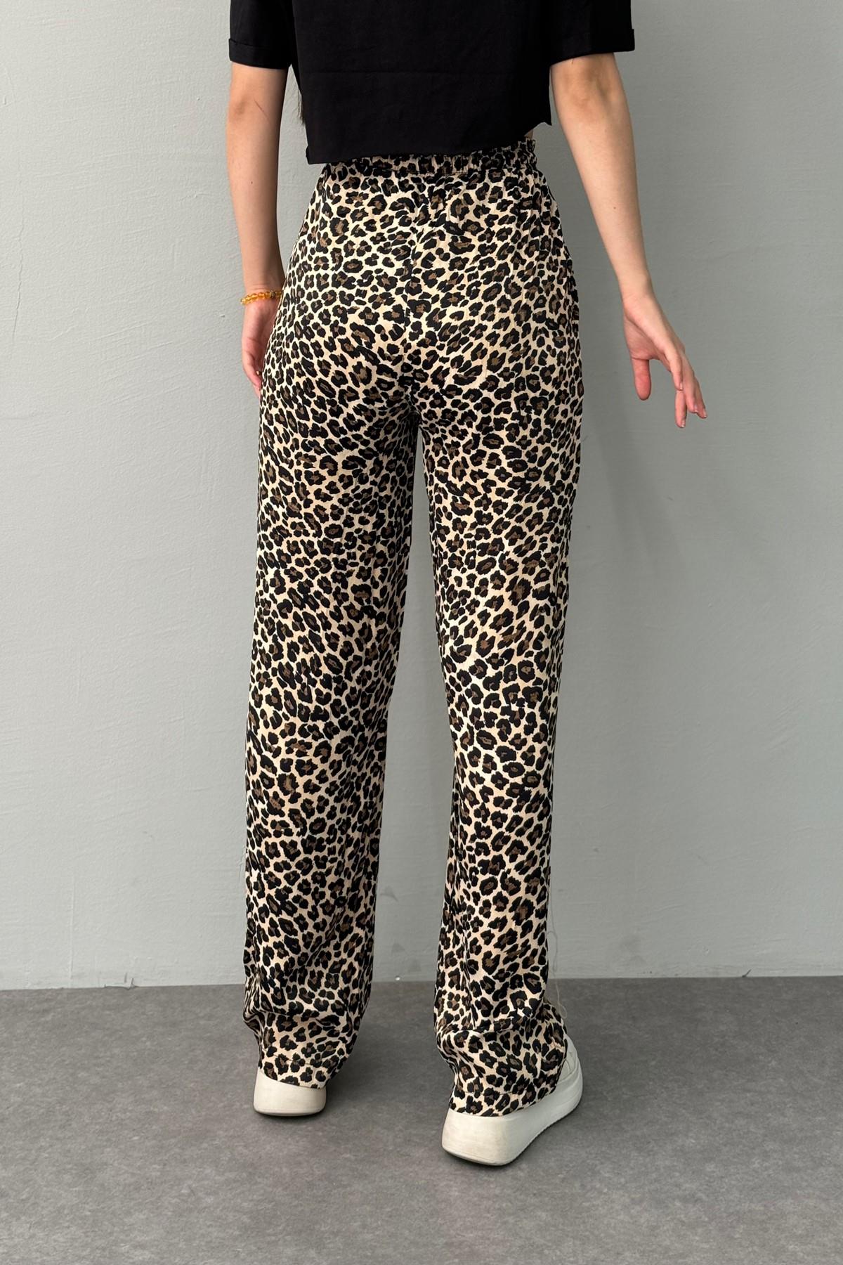 LEOPAR DESEN SATEN PANTOLON