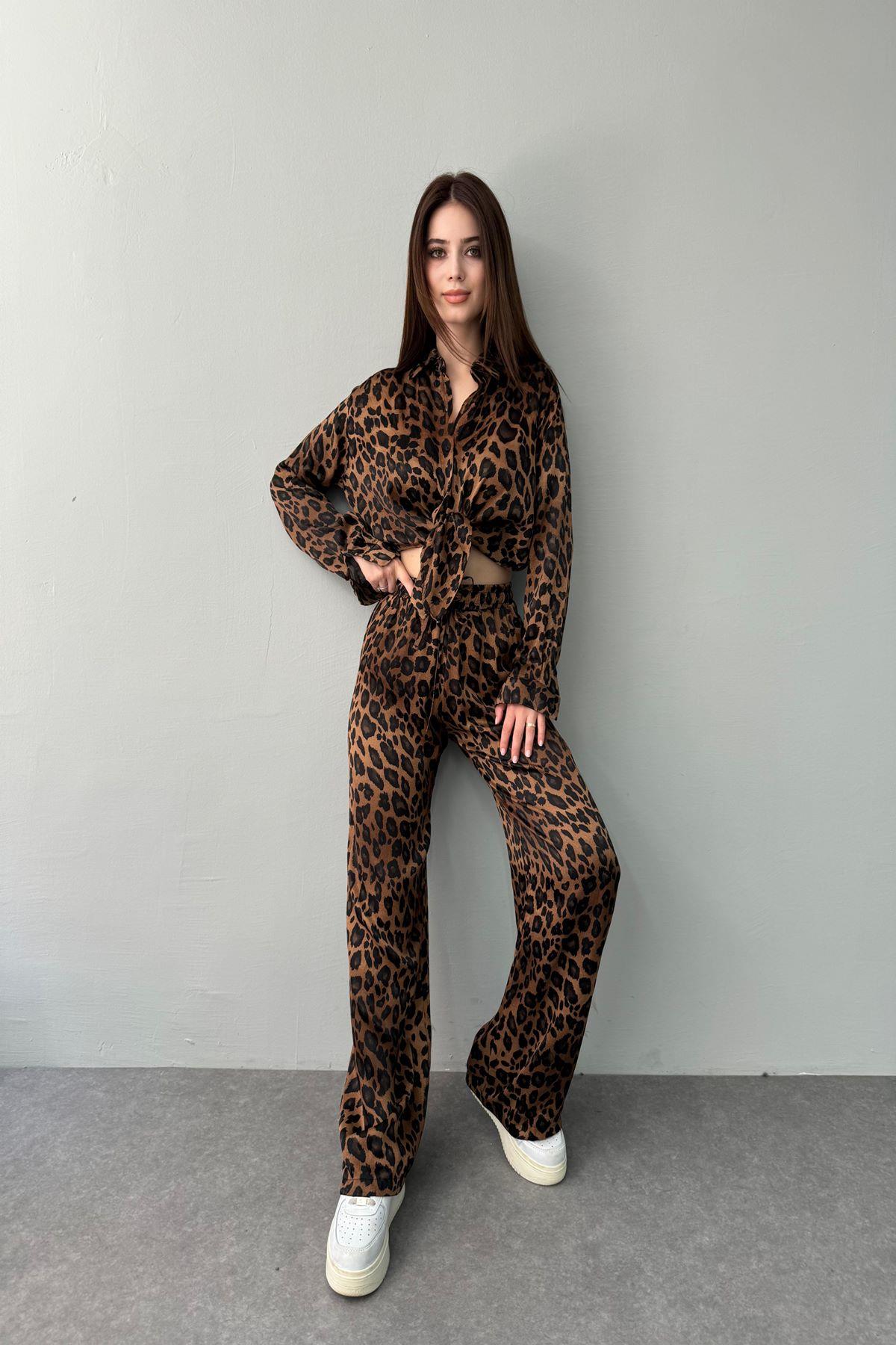 LEOPAR DESENLİ BOL PAÇA SATEN PANTOLON