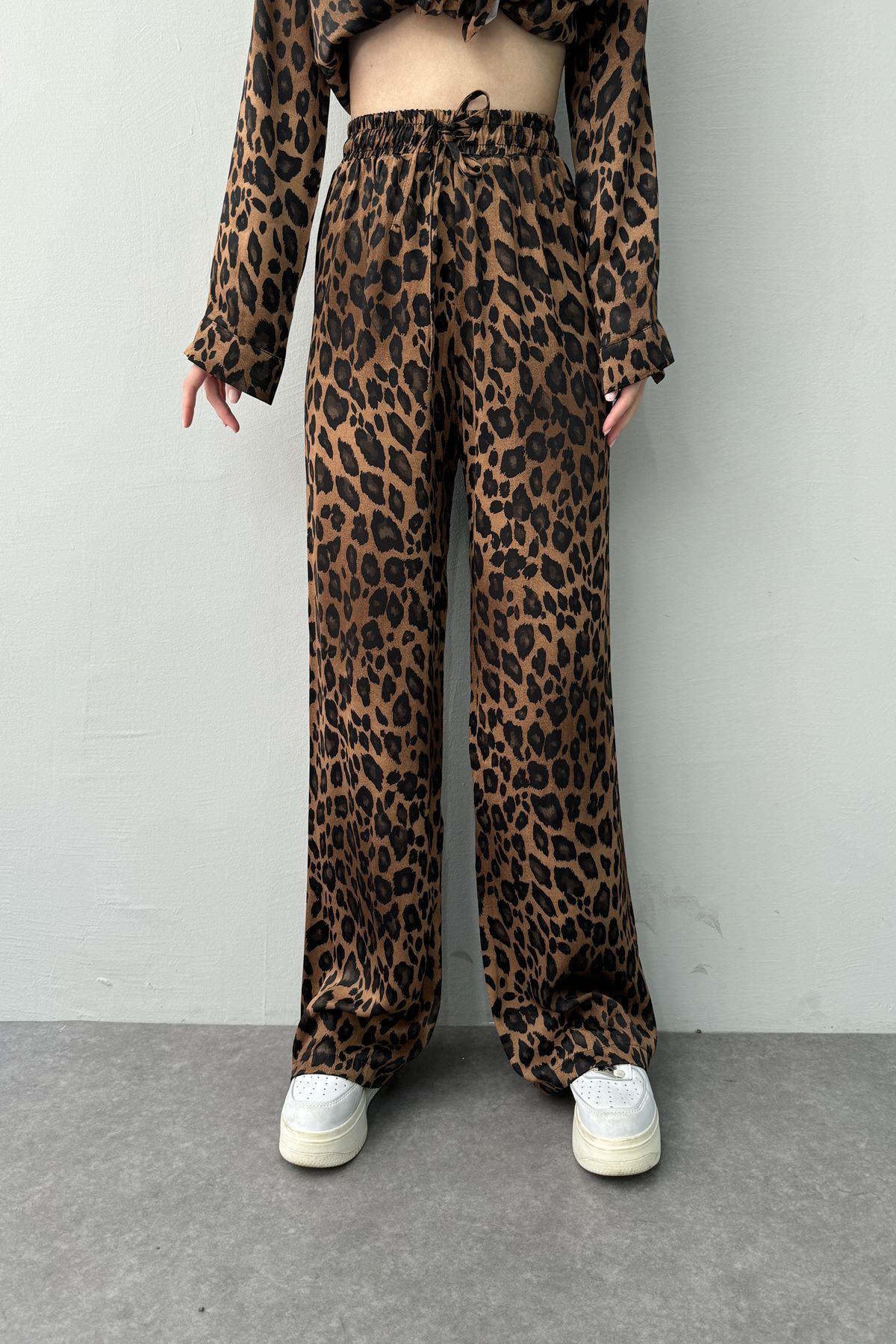 LEOPAR DESENLİ BOL PAÇA SATEN PANTOLON
