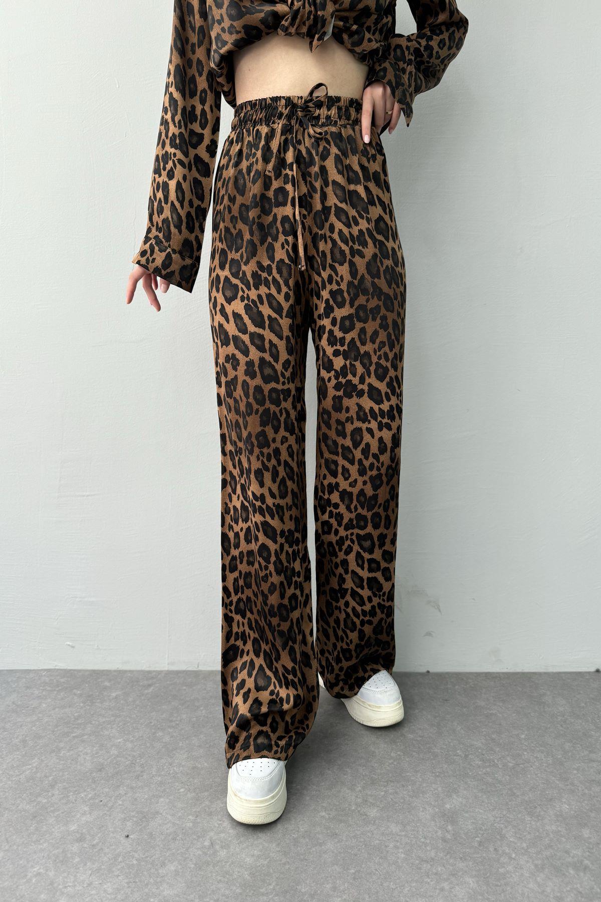 LEOPAR DESENLİ BOL PAÇA SATEN PANTOLON