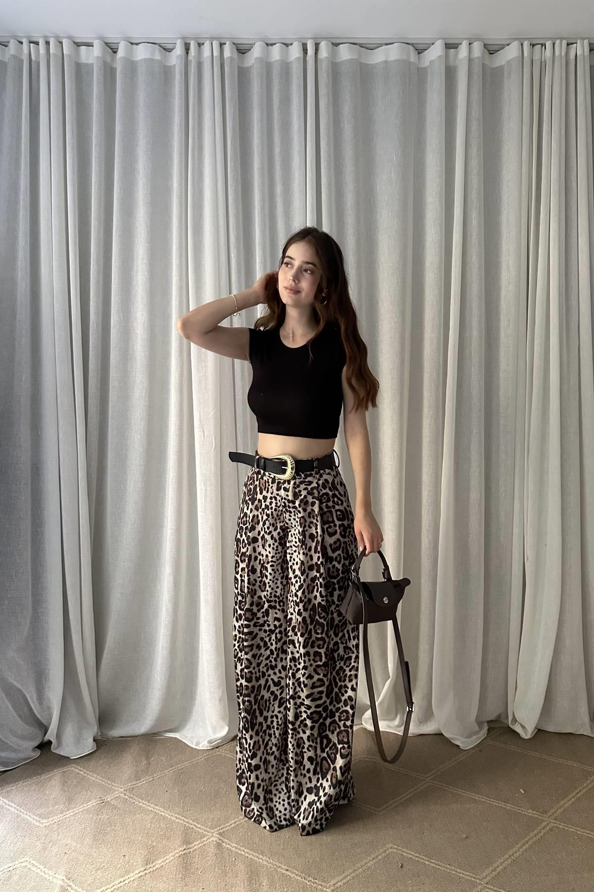 LEOPAR DESENLİ SATEN PANTOLON