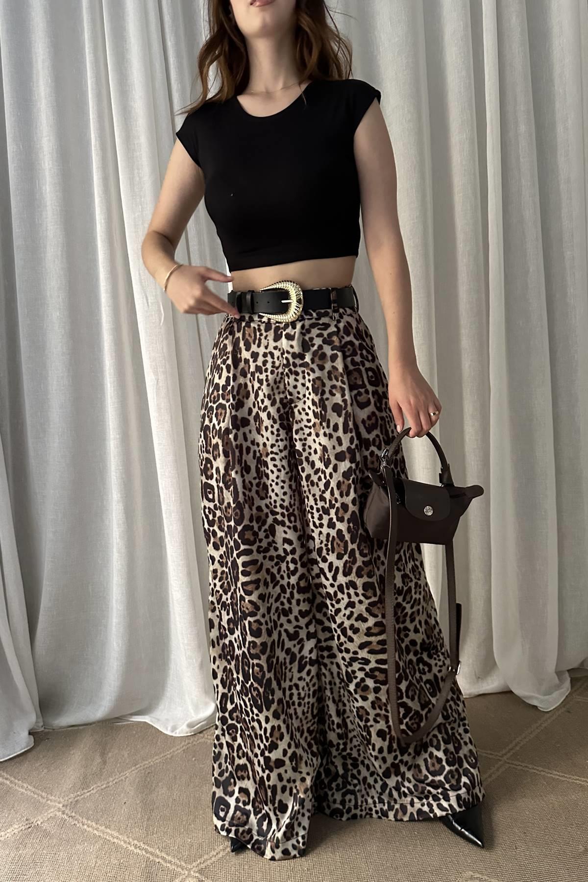 LEOPAR DESENLİ SATEN PANTOLON