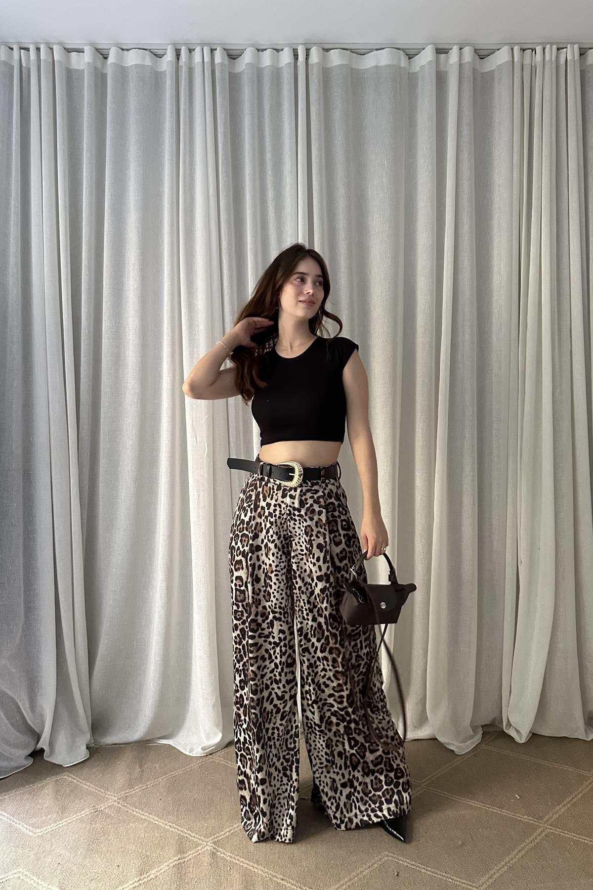 LEOPAR DESENLİ SATEN PANTOLON