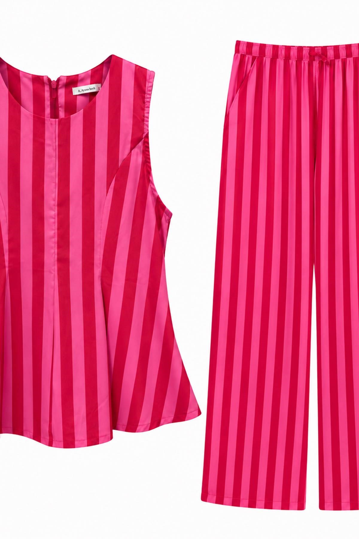 ÇİZGİ DETAY PEPLUM BLUZ PANTOLON TAKIM
