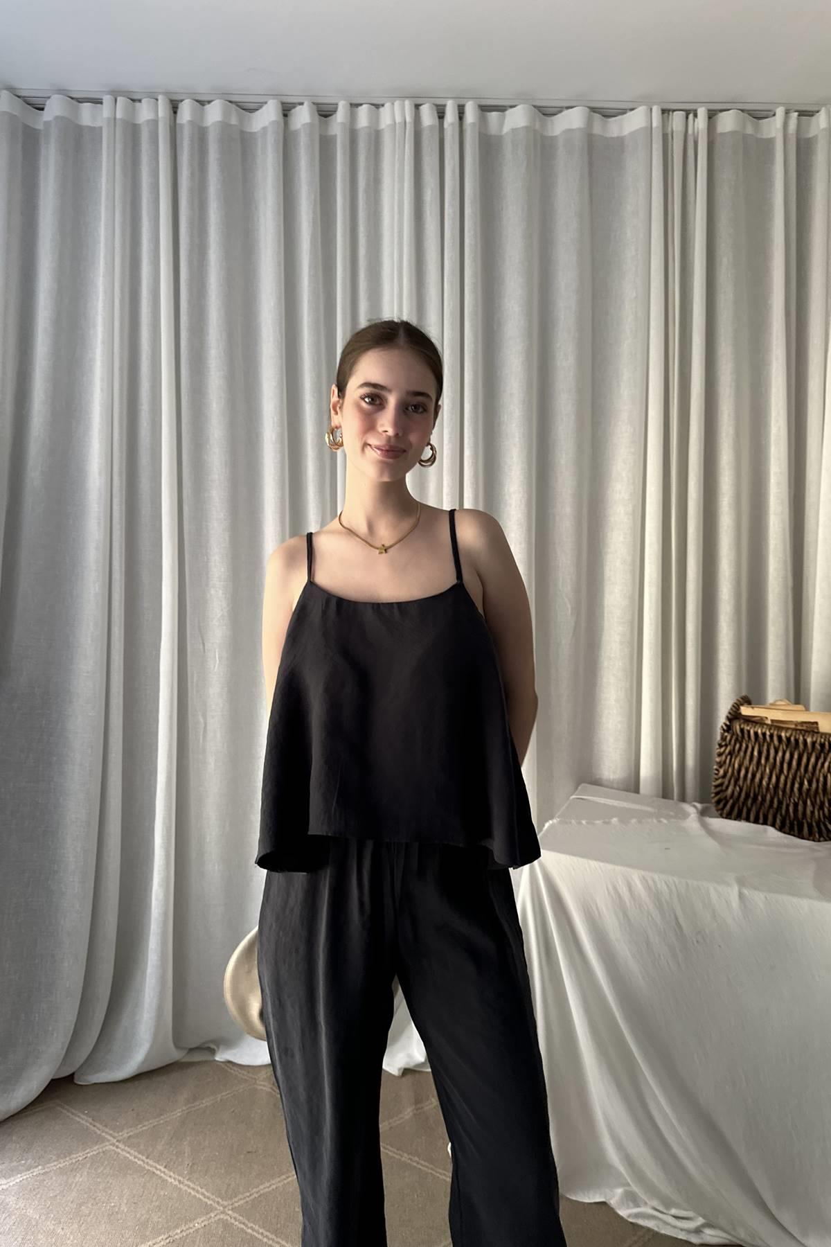 İP ASKILI BLUZ PANTOLON TAKIM