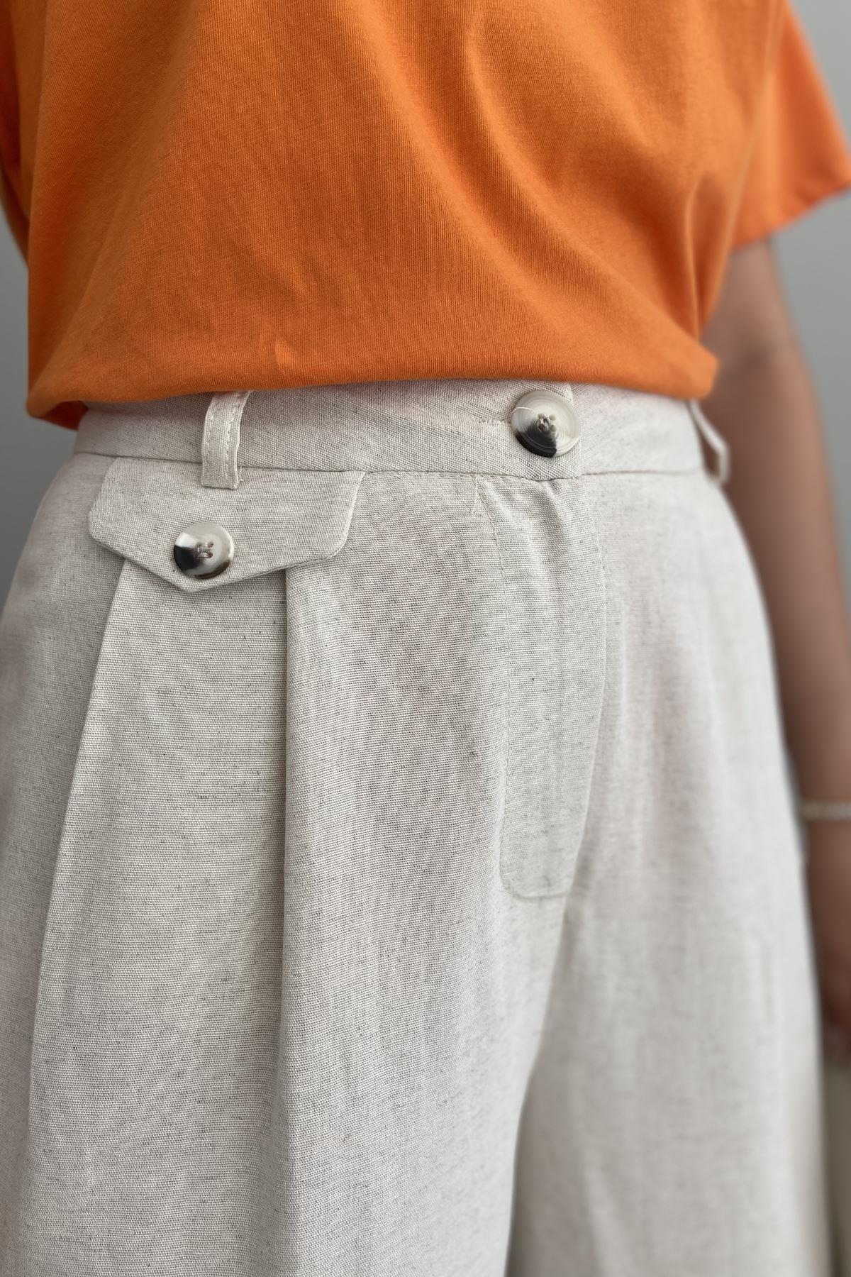 PİLELİ KETEN PANTOLON
