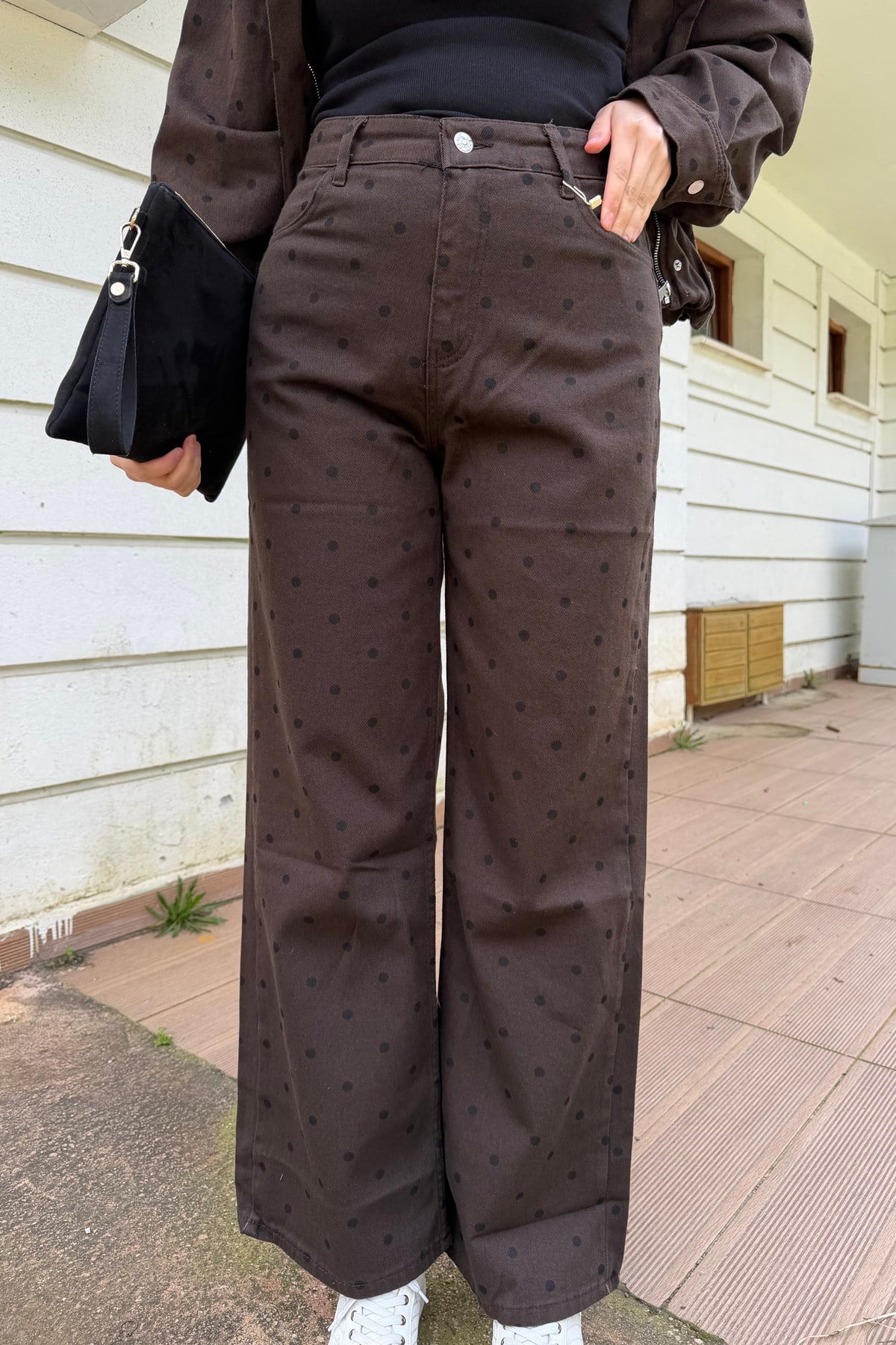 PUANTİYE DESEN DENİM PANTOLON